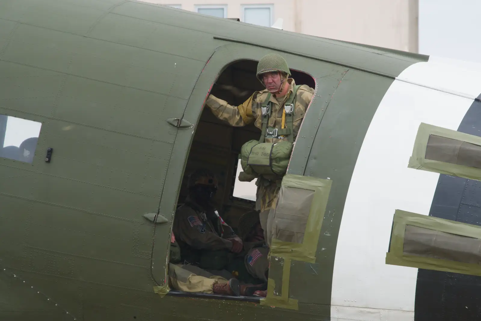 A parachutist looks out from Pegasus's door, from Flying to Cherbourg on a C-47 Dakota, Normandy, France - 1st June 2026