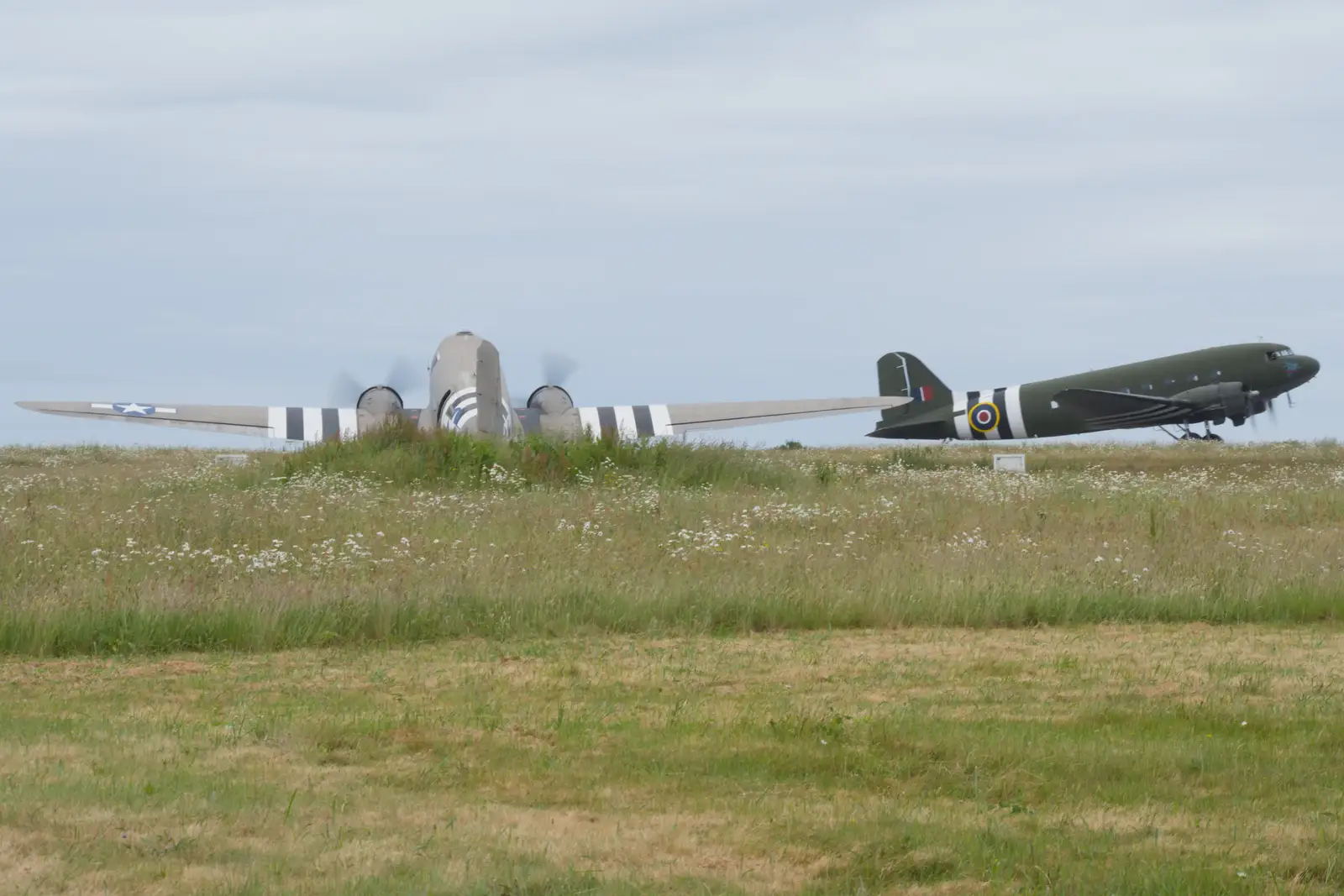 The two aircraft head off down the runway, from Flying to Cherbourg on a C-47 Dakota, Normandy, France - 1st June 2026