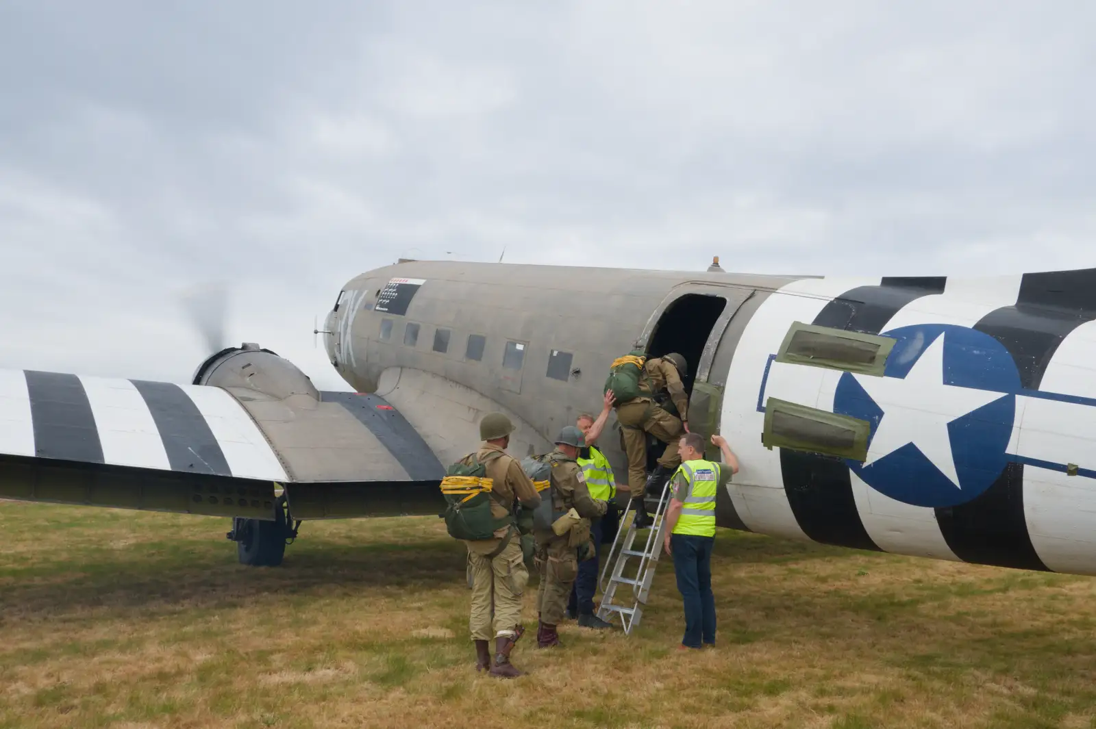The last few parachutists are loaded on, from Flying to Cherbourg on a C-47 Dakota, Normandy, France - 1st June 2026