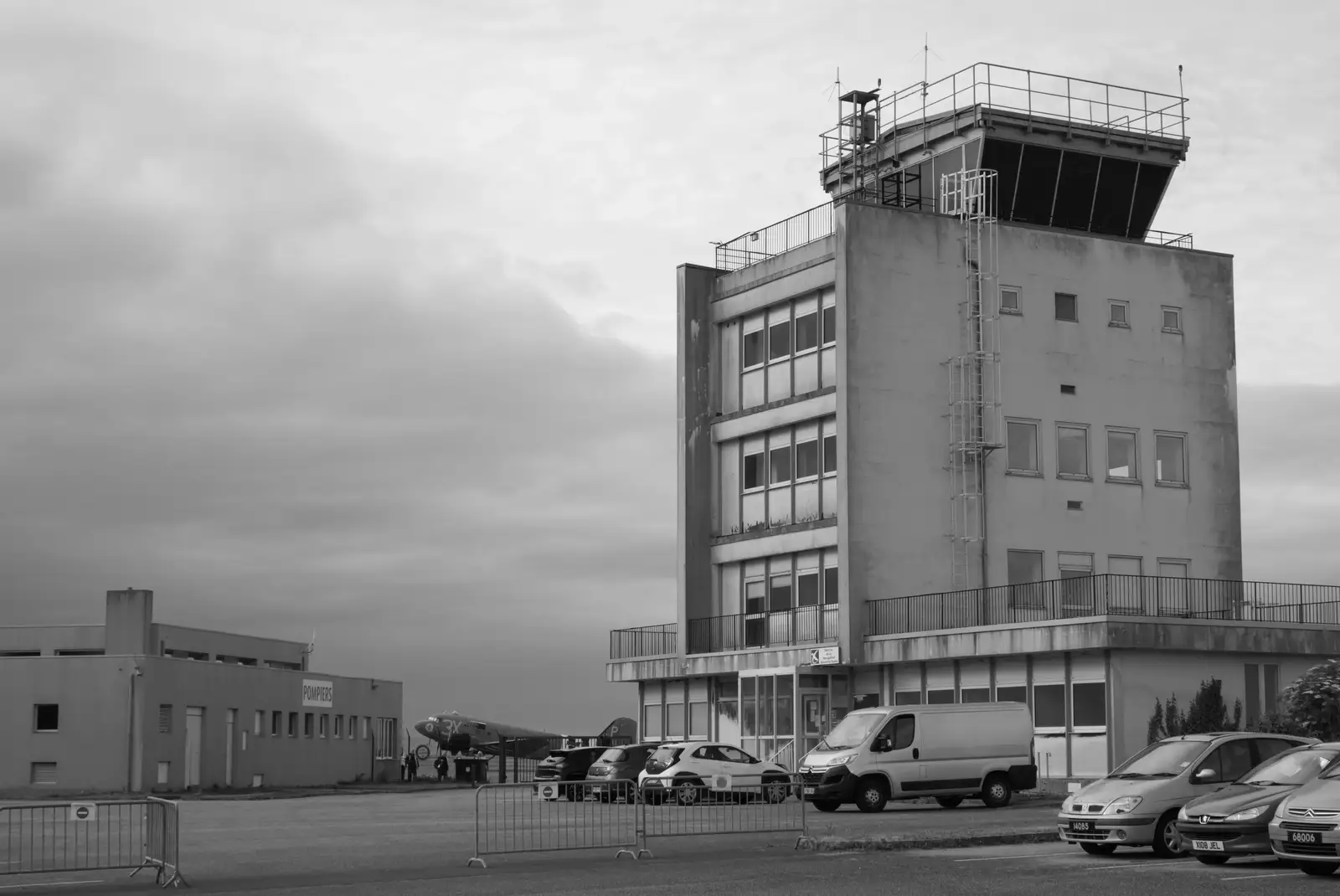 The brutalist 1960s concrete of the control tower, from Flying to Cherbourg on a C-47 Dakota, Normandy, France - 1st June 2026