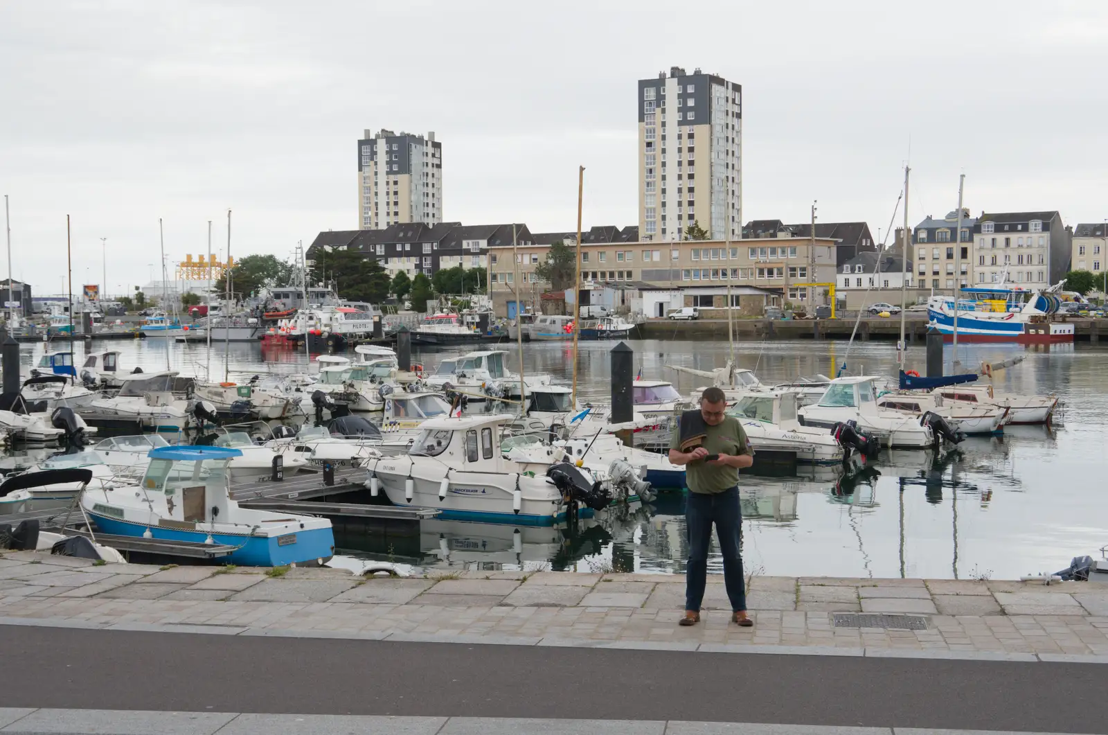 Clive's on his phone by the Bassin du Commerce, from Flying to Cherbourg on a C-47 Dakota, Normandy, France - 1st June 2026
