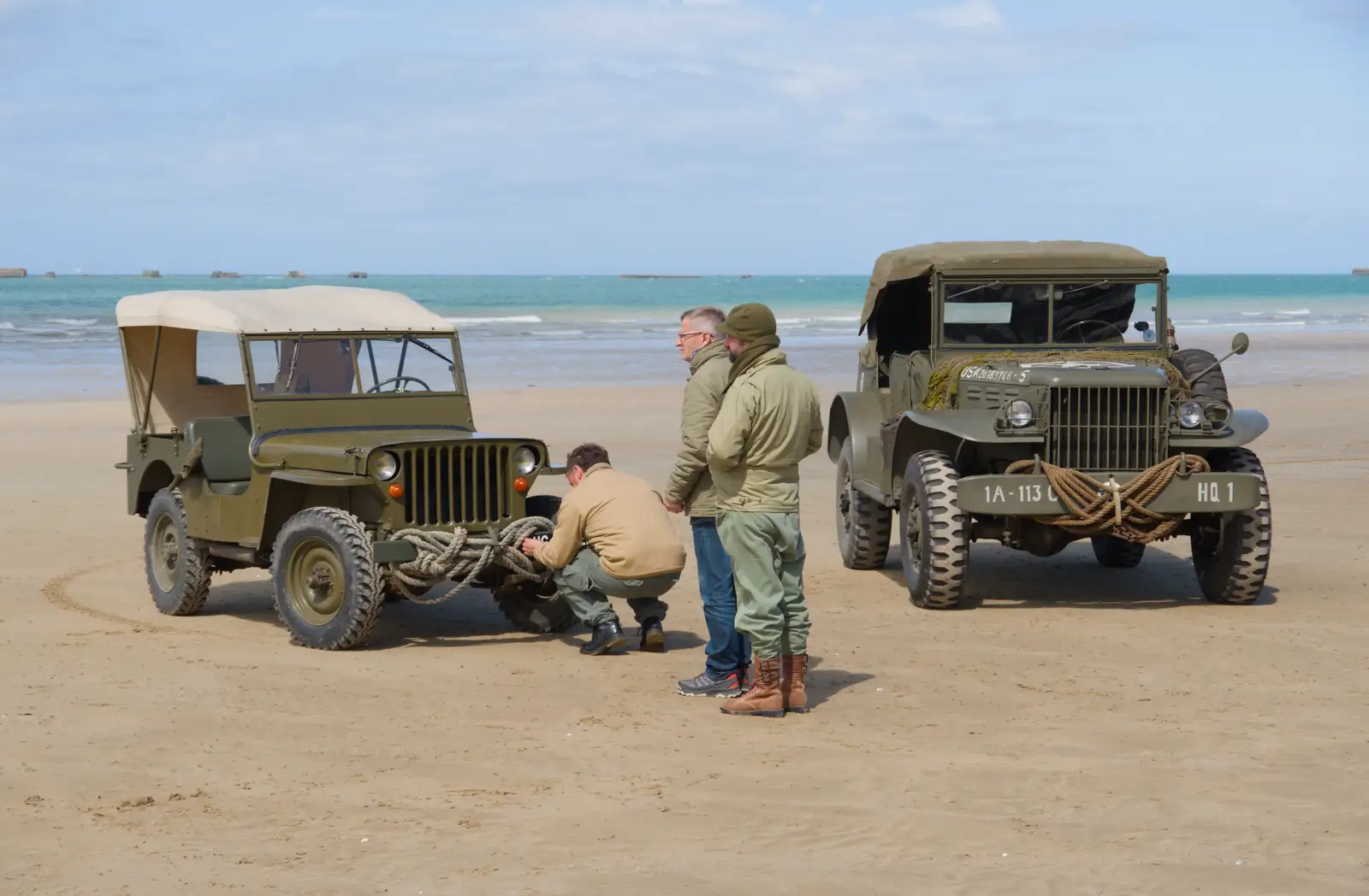 Jeeps on the beach, from Pegasus Bridge, the British Memorial and Arromaches, Normandy - 2nd June 2026