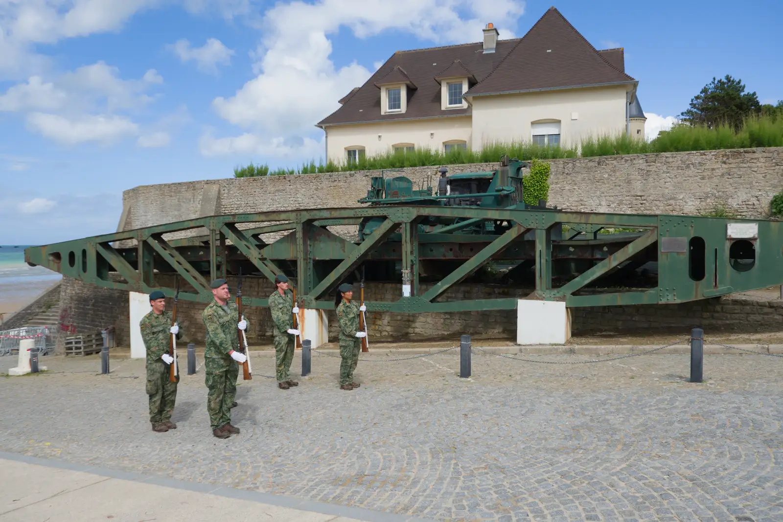 The parade finishes near some giant ironwork, from Pegasus Bridge, the British Memorial and Arromaches, Normandy - 2nd June 2026