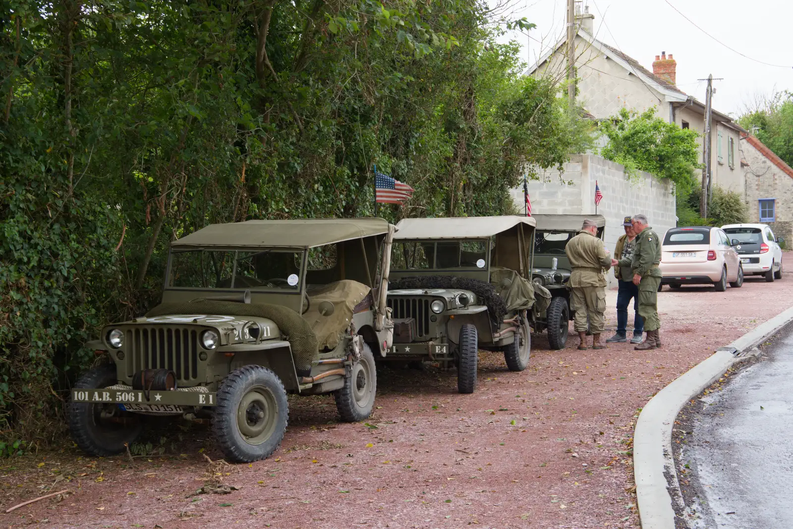 More Willys jeeps parked up by the side of the road, from Sainte-Mère-Élgise and Saint-Côme-du-Mont, Normandy, France - 3rd June 2026