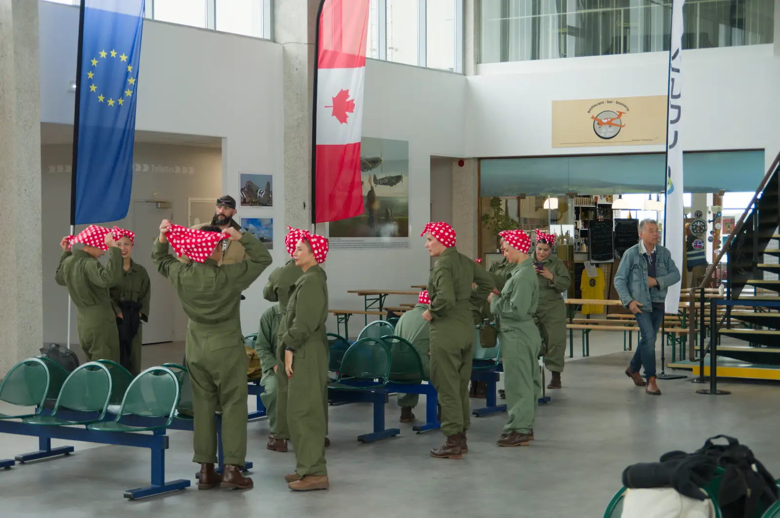 A 'Rosie the Riveter' group is setting up, from Sainte-Mère-Élgise and Saint-Côme-du-Mont, Normandy, France - 3rd June 2026