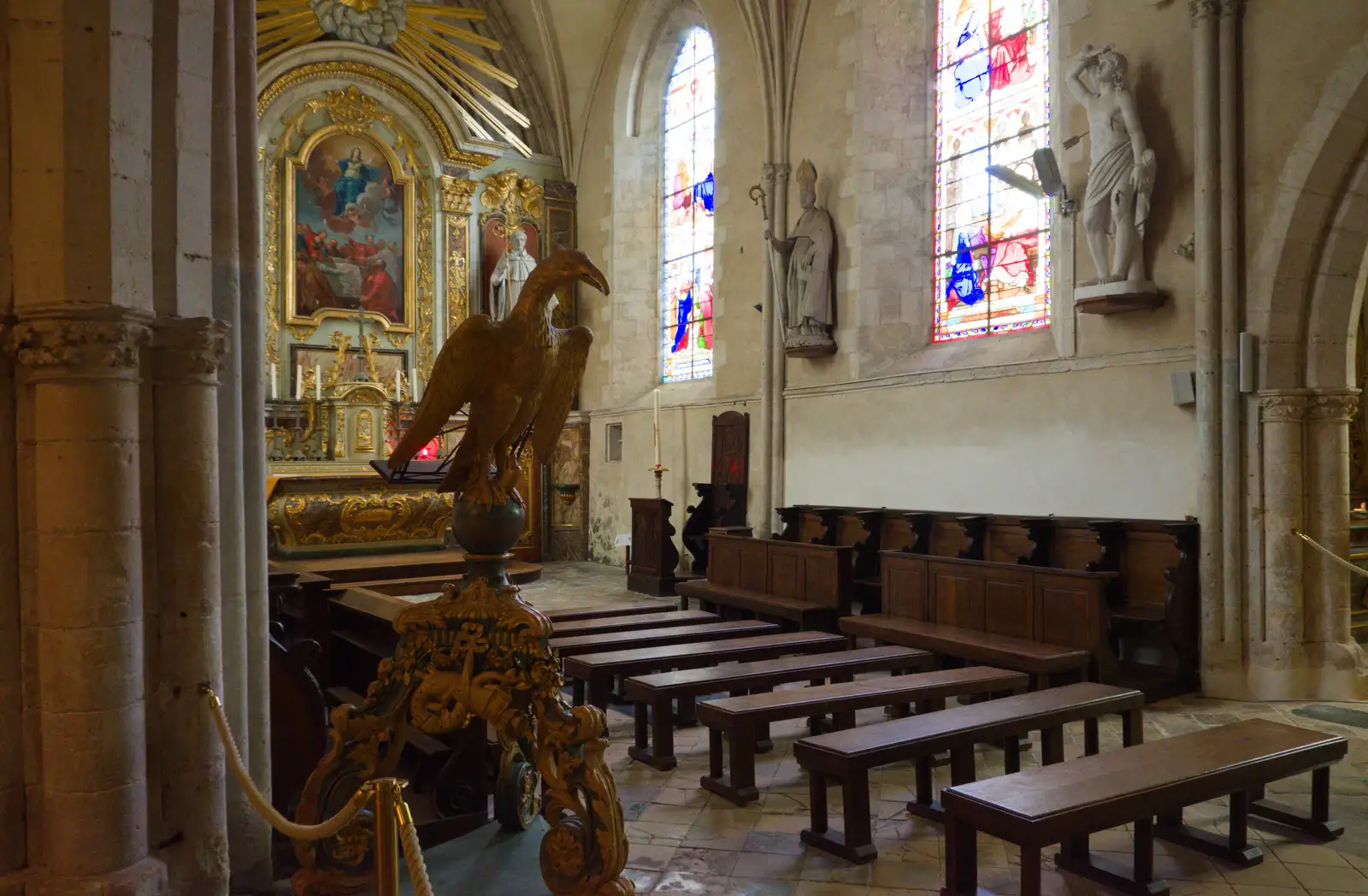 An aisle and side-chapel in St. Mère Église, from Sainte-Mère-Élgise and Saint-Côme-du-Mont, Normandy, France - 3rd June 2026