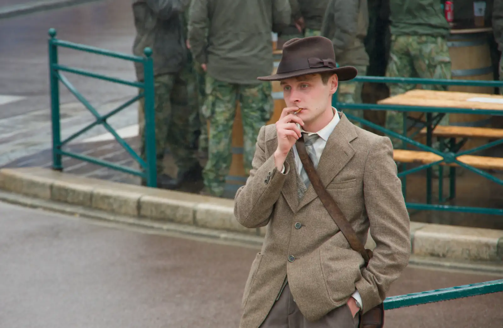 Some dude is dressed up as a Spiv or something, from Sainte-Mère-Élgise and Saint-Côme-du-Mont, Normandy, France - 3rd June 2026