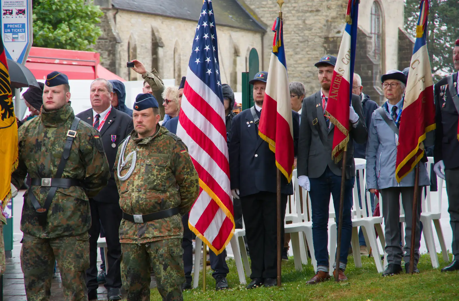 Various flag bearers, from Sainte-Mère-Élgise and Saint-Côme-du-Mont, Normandy, France - 3rd June 2026