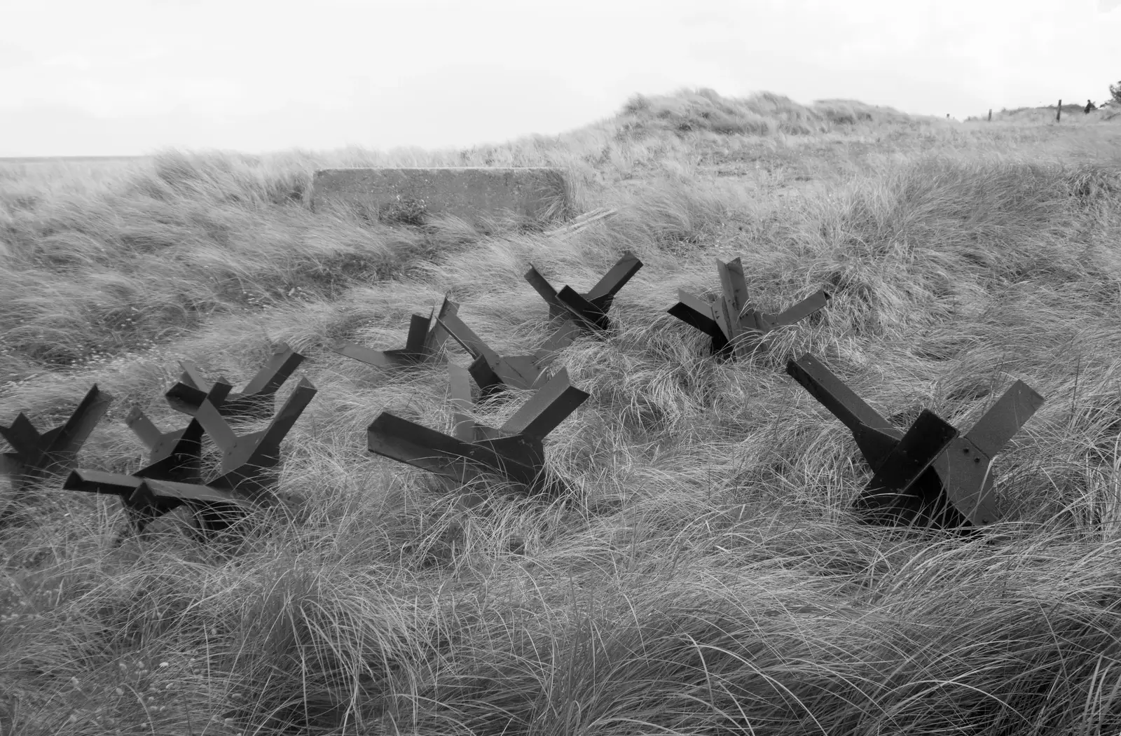 Tank traps behind the dunes, from Quettehou, Sainte-Marie-du-Mont and the D-Day Museum, Utah Beach - 4th June 2026