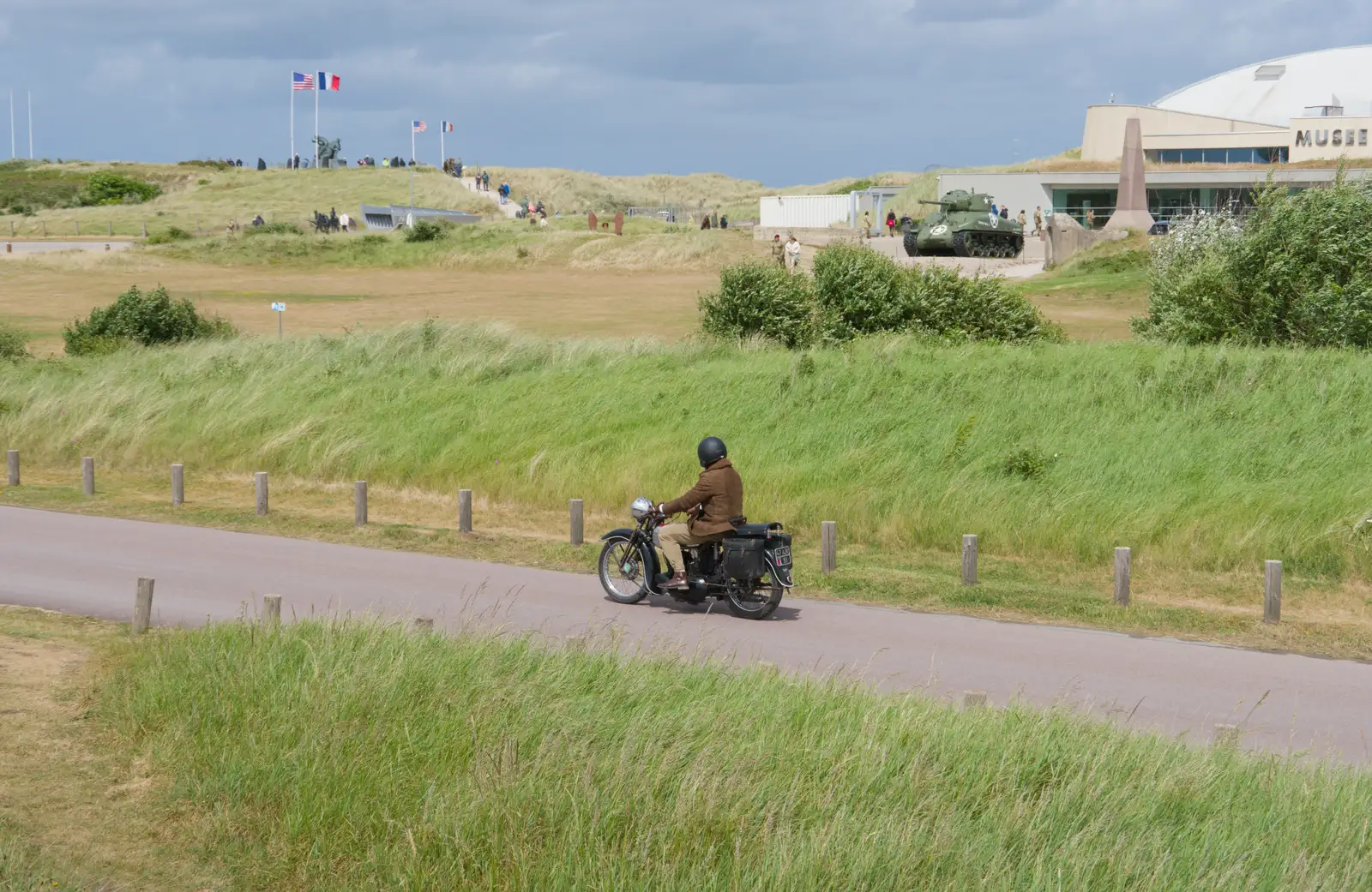 A vintage motorbike rumbles up the road, from Quettehou, Sainte-Marie-du-Mont and the D-Day Museum, Utah Beach - 4th June 2026