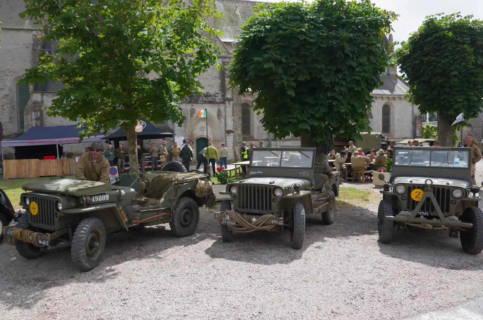 Jeeps outside the church at Sainte-Marie-du-Mont, from Quettehou, Sainte-Marie-du-Mont and the D-Day Museum, Utah Beach - 4th June 2026