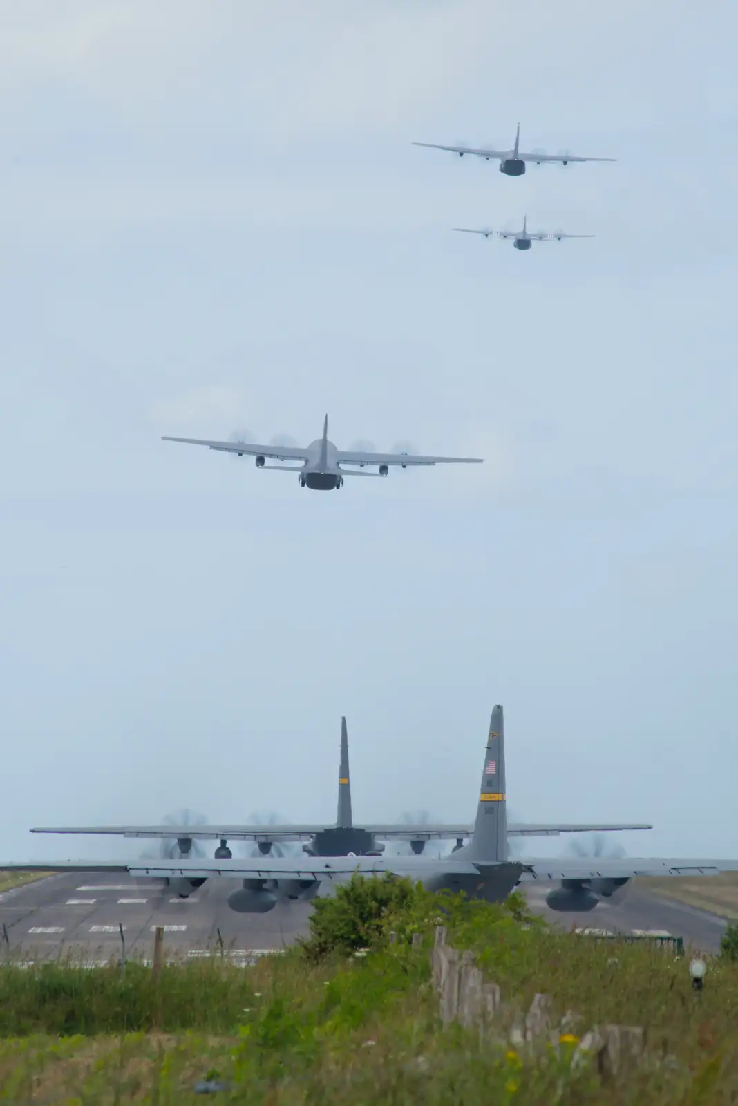 A once-in-a-lifetime shot of five Hercules, from A D-Day Veteran's Dakota Flight, Cherbourg, Normandy - 5th June 2026