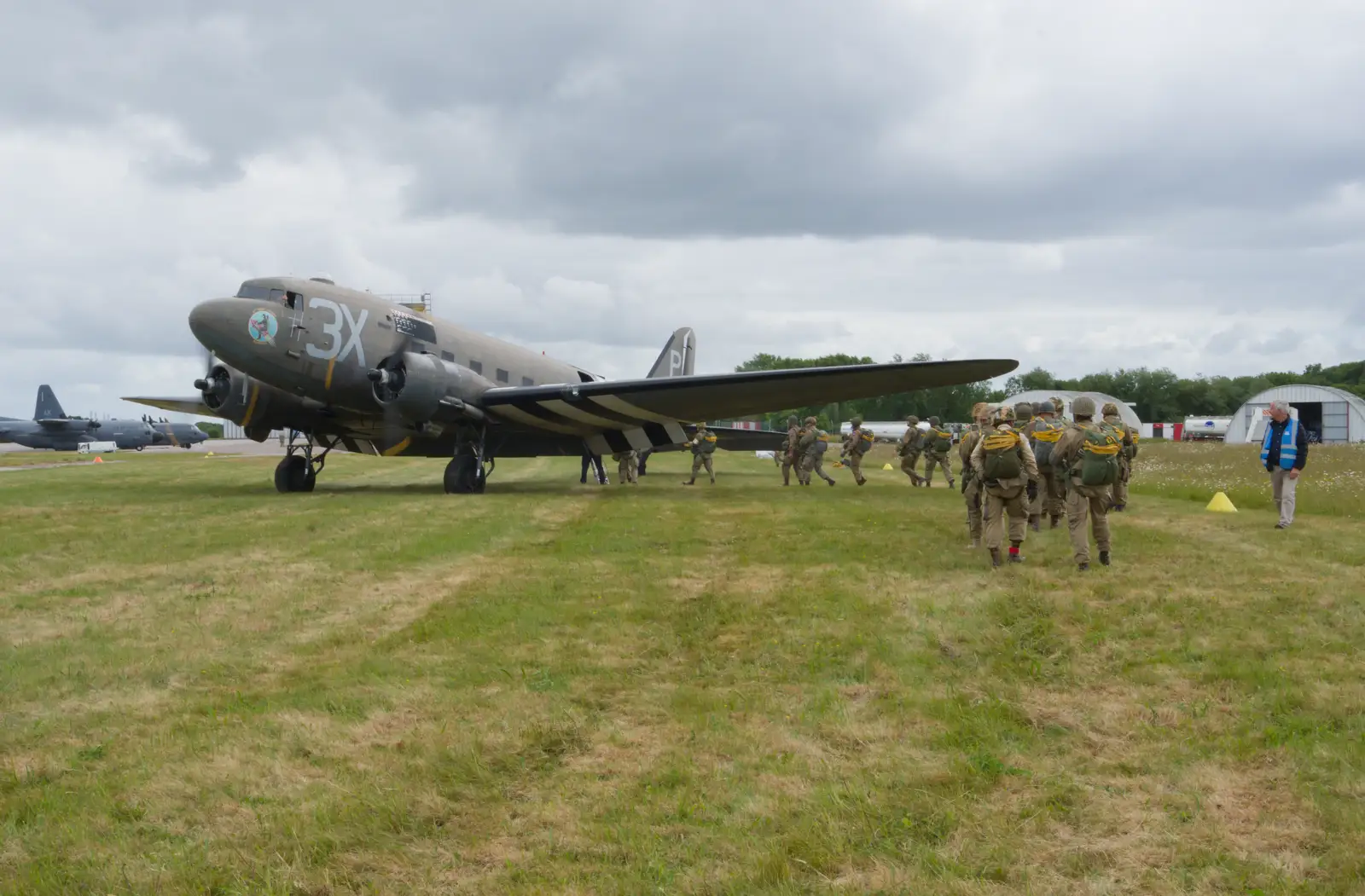 There's a 'hot load' of parachutists under way, from A D-Day Veteran's Dakota Flight, Cherbourg, Normandy - 5th June 2026