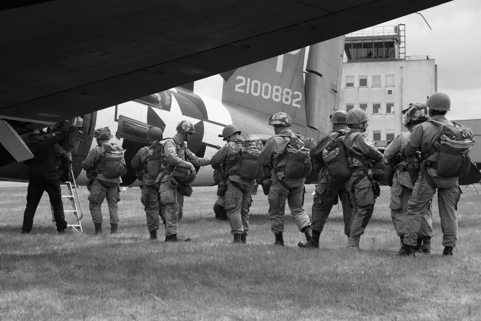Parachutists are checked as they board, from A D-Day Veteran's Dakota Flight, Cherbourg, Normandy - 5th June 2026