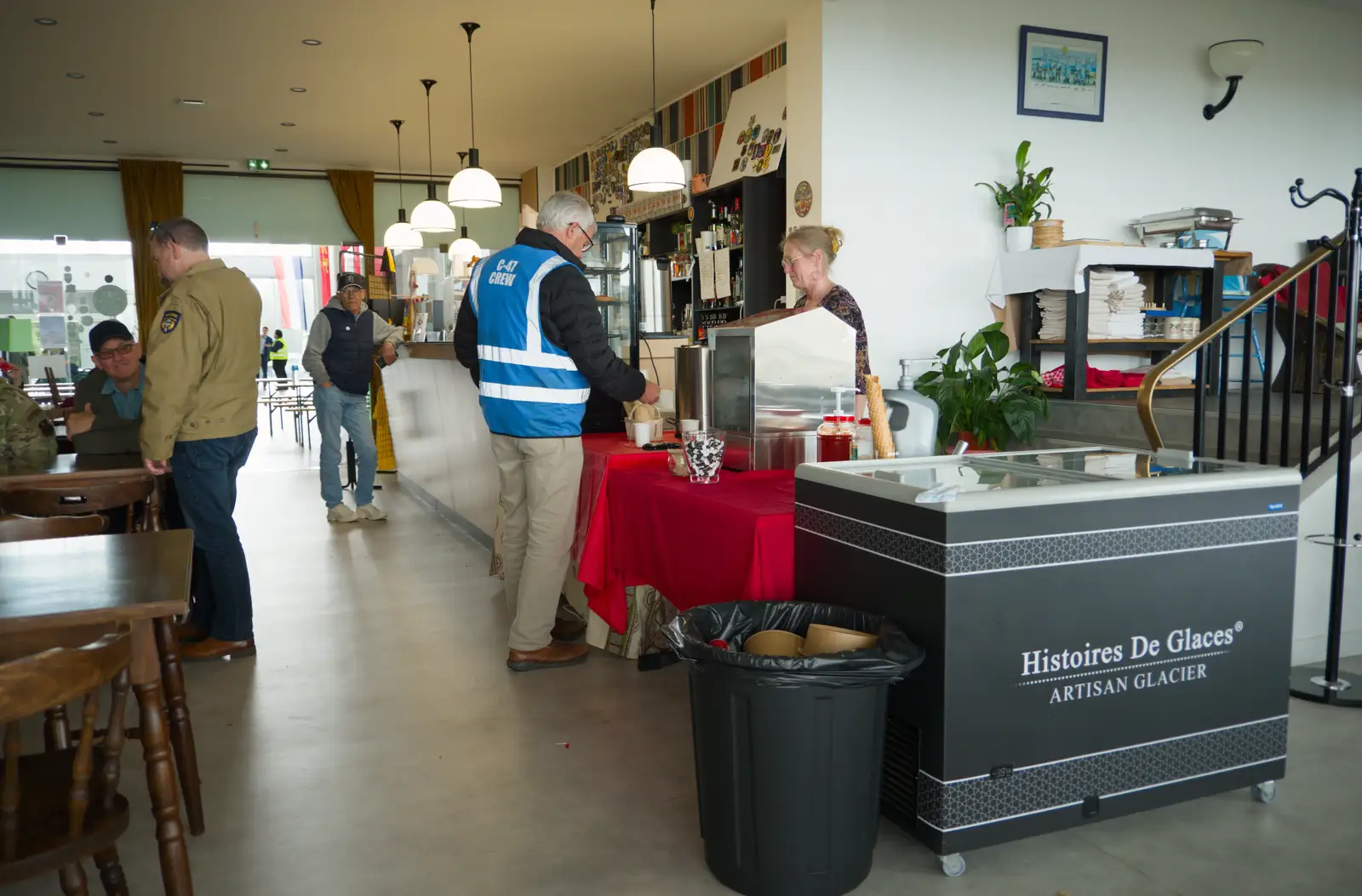 Back in the café, Robert's getting coffee, from A D-Day Veteran's Dakota Flight, Cherbourg, Normandy - 5th June 2026