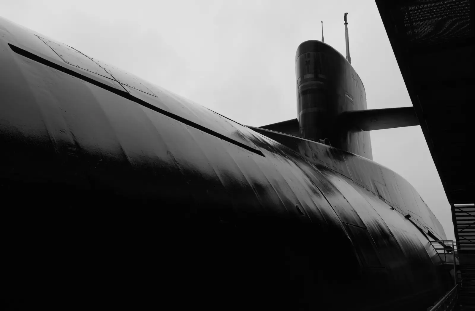 A stark view of Le Redoutable, from Cité de lar Mer and a Dakota Flight Home, Cherbourg - 7th June 2026