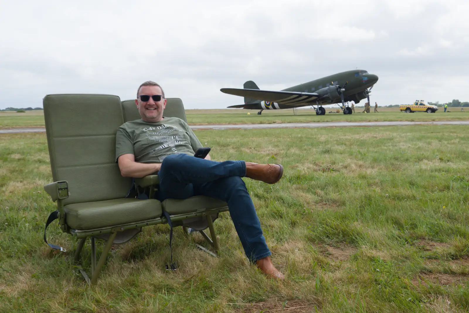 Clive sits on one of the aircraft seats, from Cité de lar Mer and a Dakota Flight Home, Cherbourg - 7th June 2026