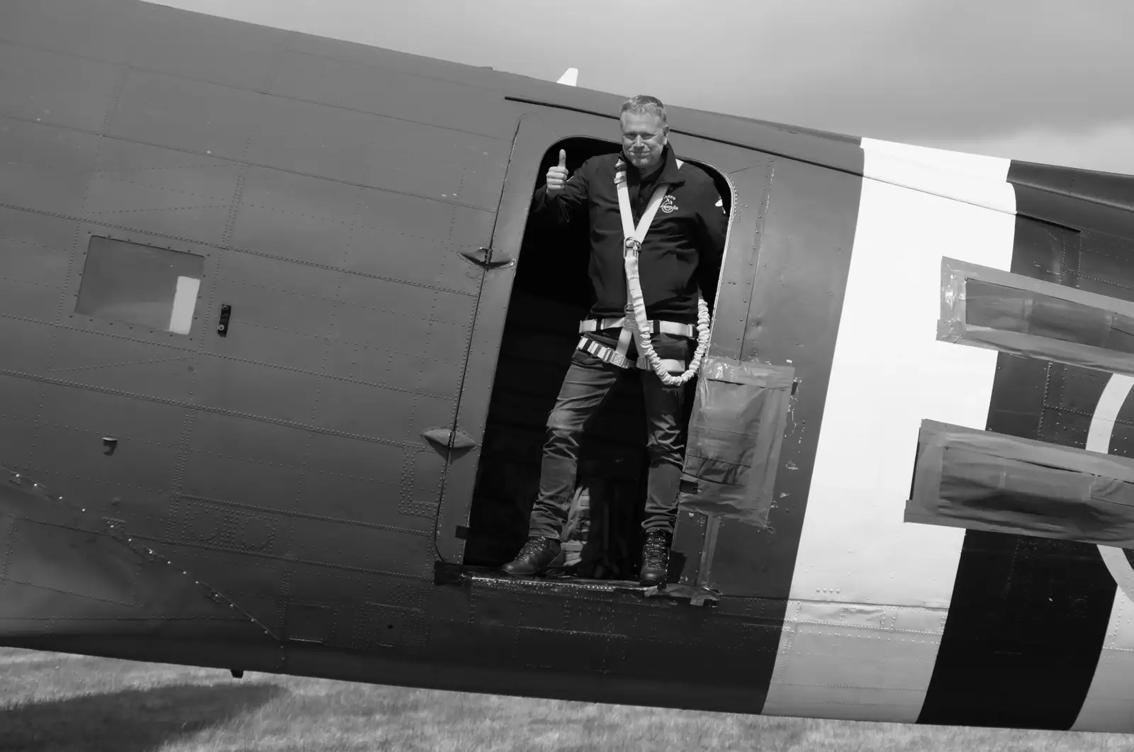 Willjo givers a thumbs-up, from Cité de lar Mer and a Dakota Flight Home, Cherbourg - 7th June 2026