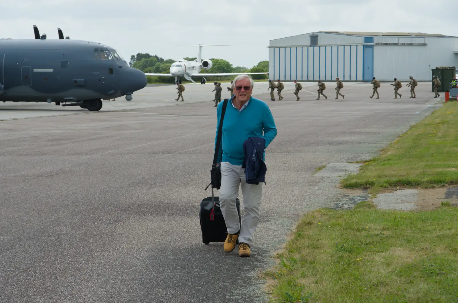 Paul hauls his luggage across the airfield, from Cité de lar Mer and a Dakota Flight Home, Cherbourg - 7th June 2026