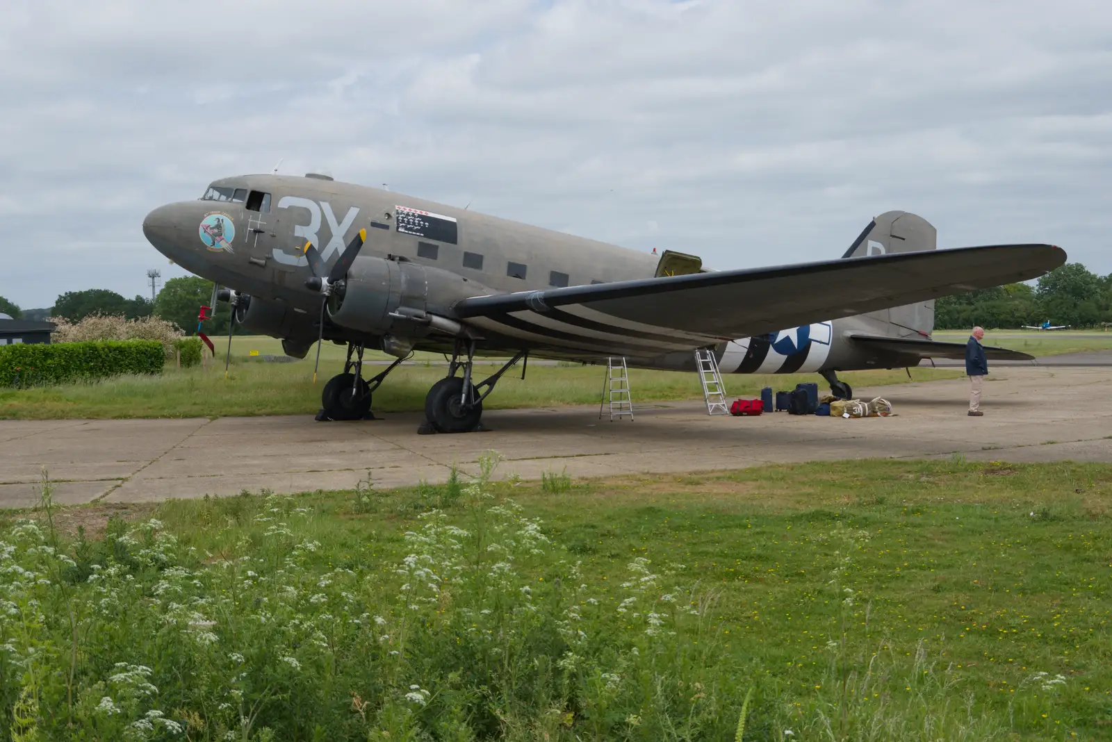 Drag 'em Oot is parked up by the hangar, from Cité de lar Mer and a Dakota Flight Home, Cherbourg - 7th June 2026