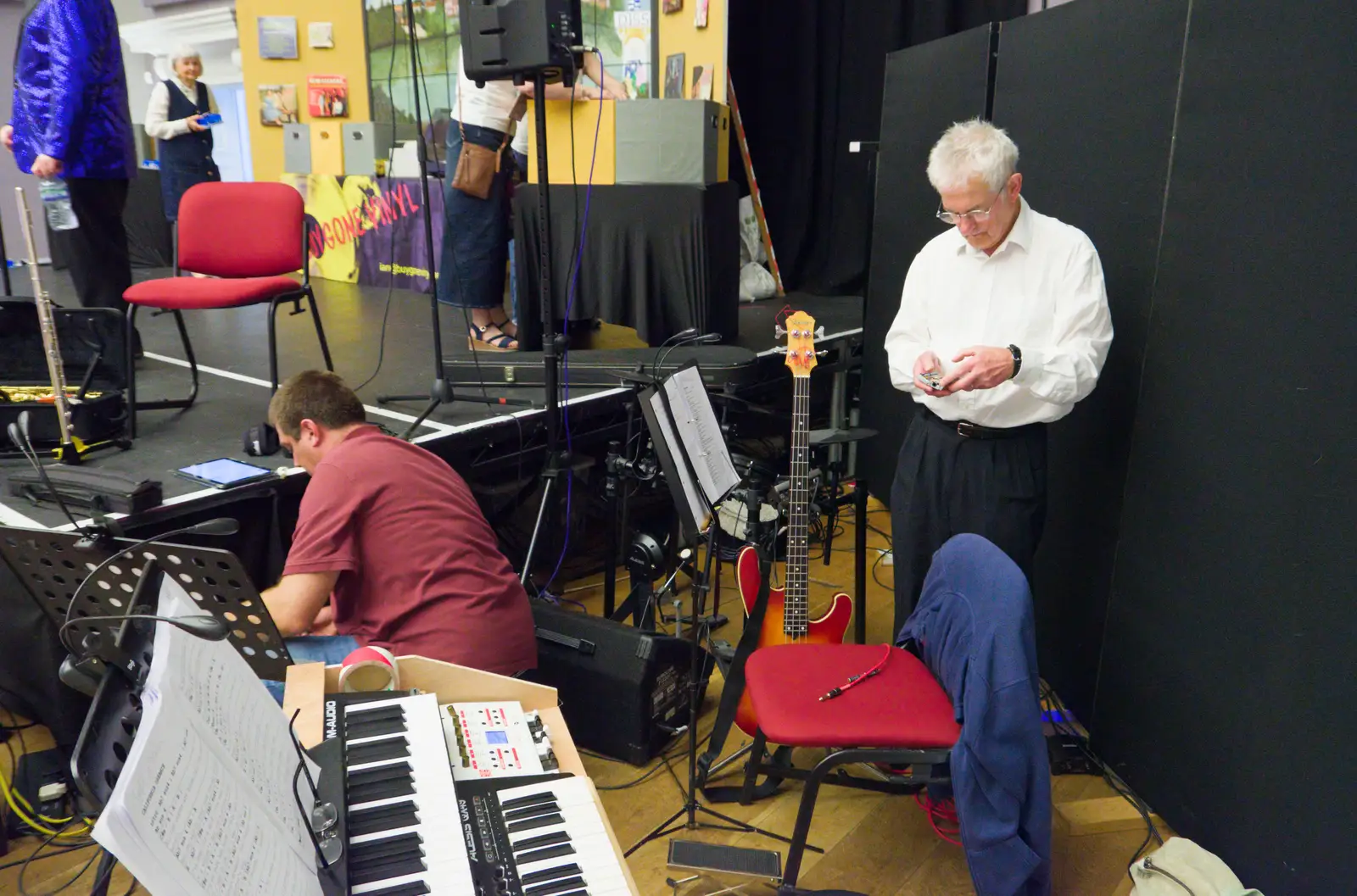 Tim plugs some cables in, from Palgrave Players at the Corn Hall, Diss - 12th June 2026