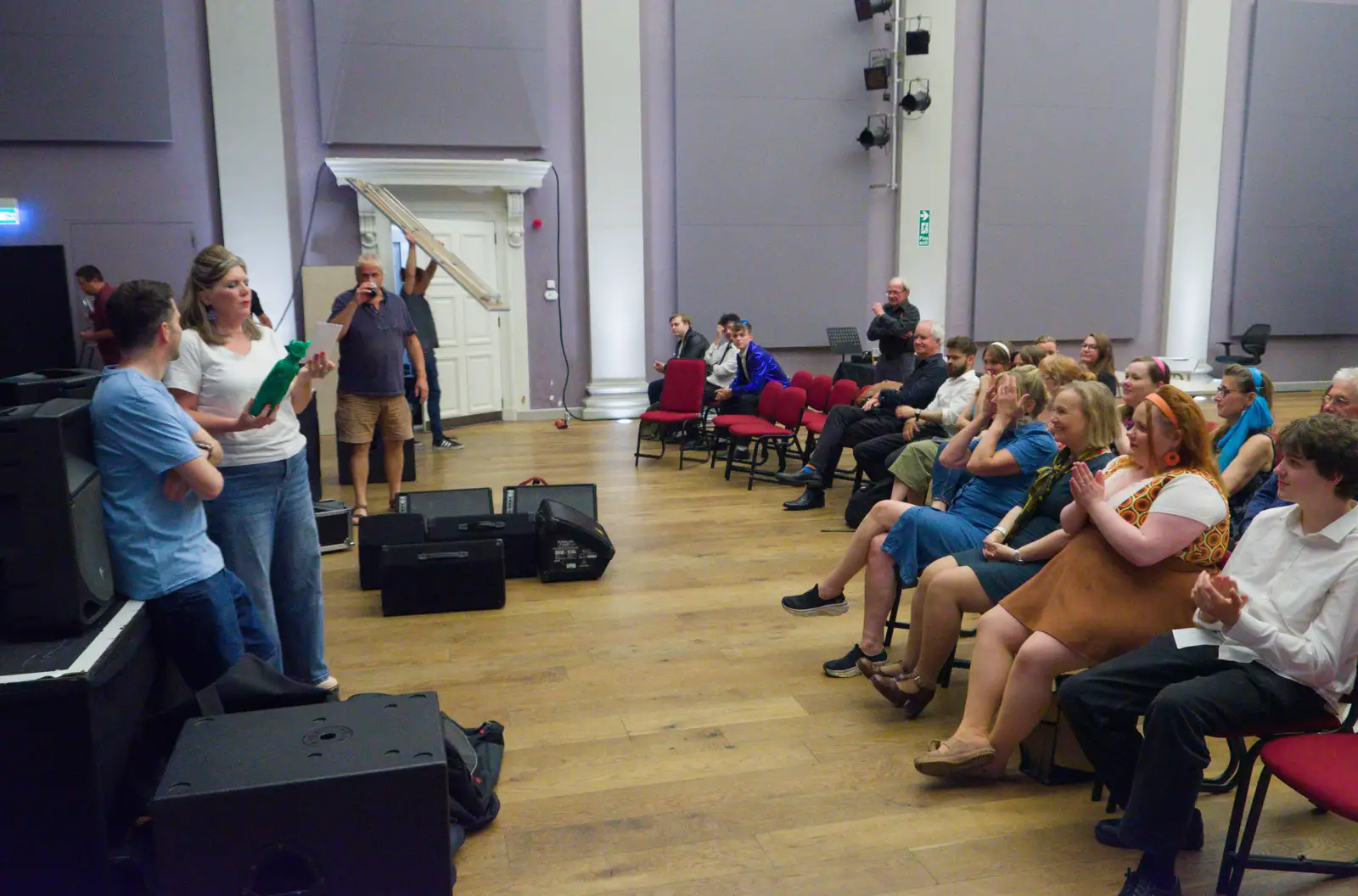 Cathal and Nicola kick off some thank-yous, from Palgrave Players at the Corn Hall, Diss - 12th June 2026