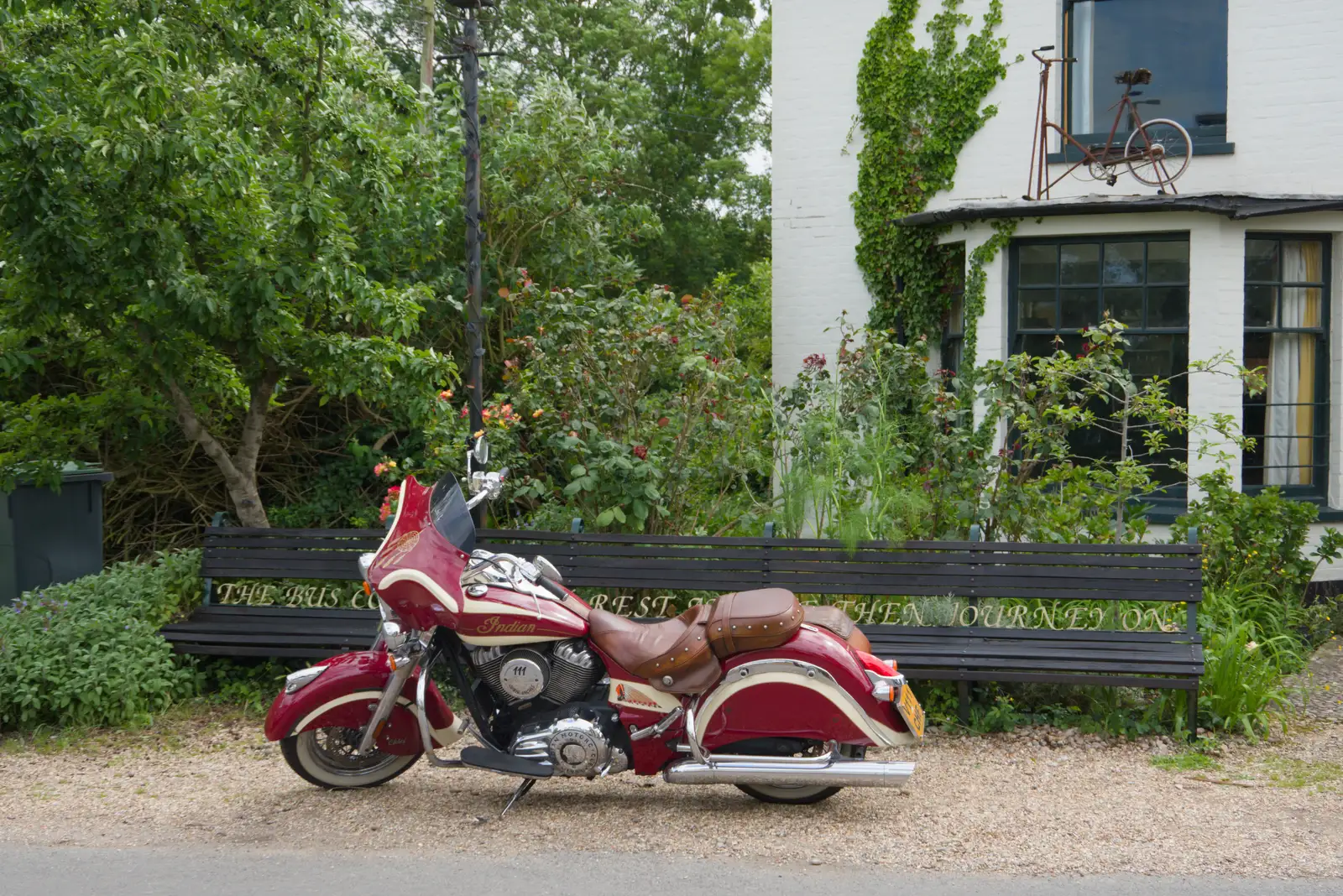 A fancy motorbike outside the old Station Hotel, from Mellis Gardens and a Walk to Diss, Norfolk - 13th June 2026