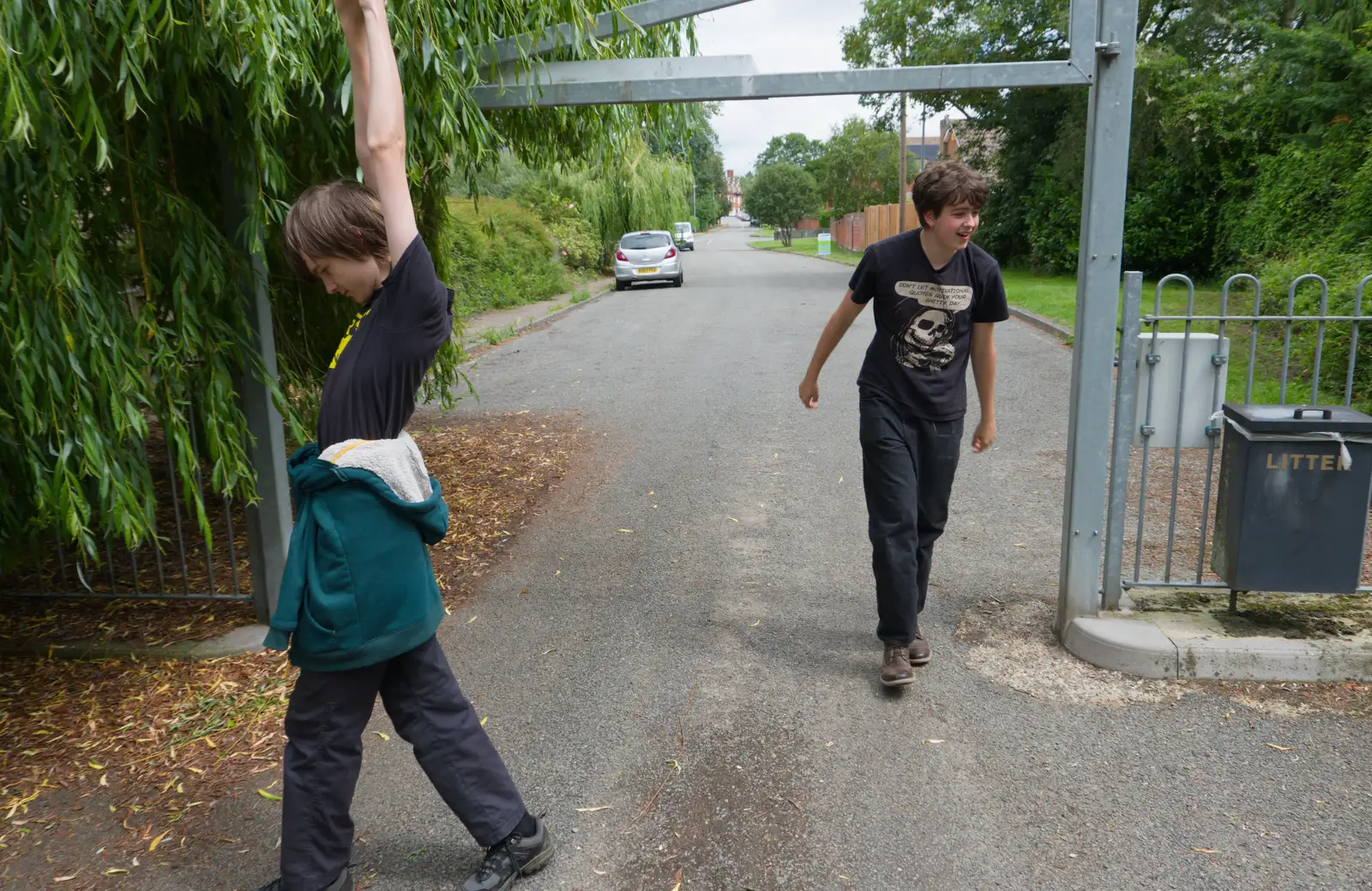 Harry limbers up to try a pull-up at Scole, from Mellis Gardens and a Walk to Diss, Norfolk - 13th June 2026