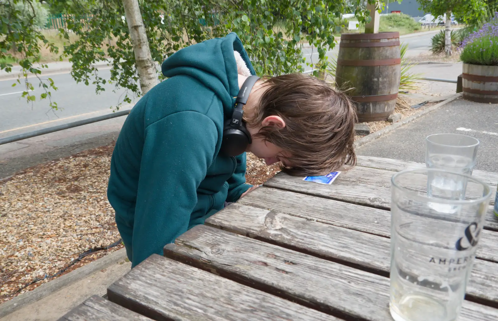 Harry looks like he's bored or asleep again, from Mellis Gardens and a Walk to Diss, Norfolk - 13th June 2026