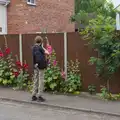 Harry takes a photo of some giant hollyhocks, A Father's Day Pub Crawl, Ampersand Tap, Diss - 21st June 2026