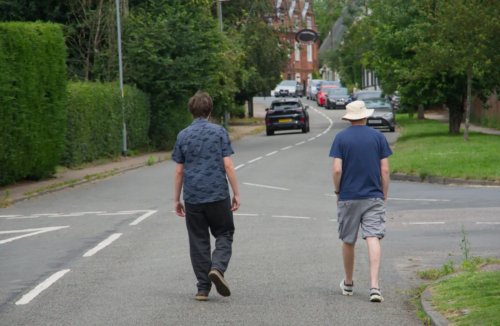 Fred and Phil on the road to the Crossways, from A Father's Day Pub Crawl, Ampersand Tap, Diss - 21st June 2026