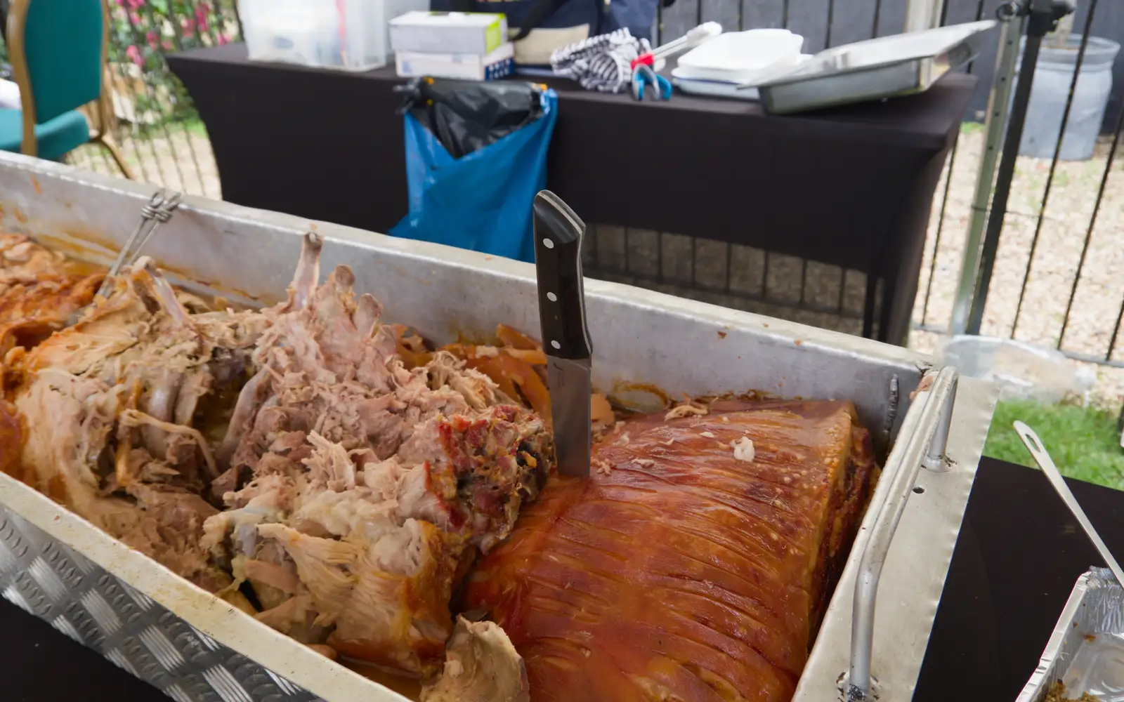 The hog has been stabbed, from The Return of the Hog Roast, Thrandeston, Suffolk - 28th June 2026