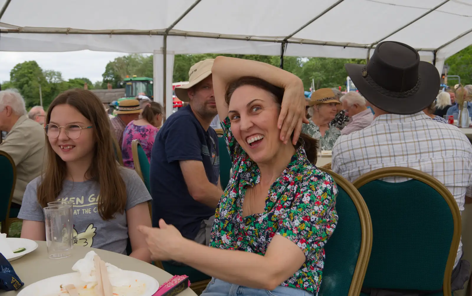 Carmen does some sort of contortion, from The Return of the Hog Roast, Thrandeston, Suffolk - 28th June 2026