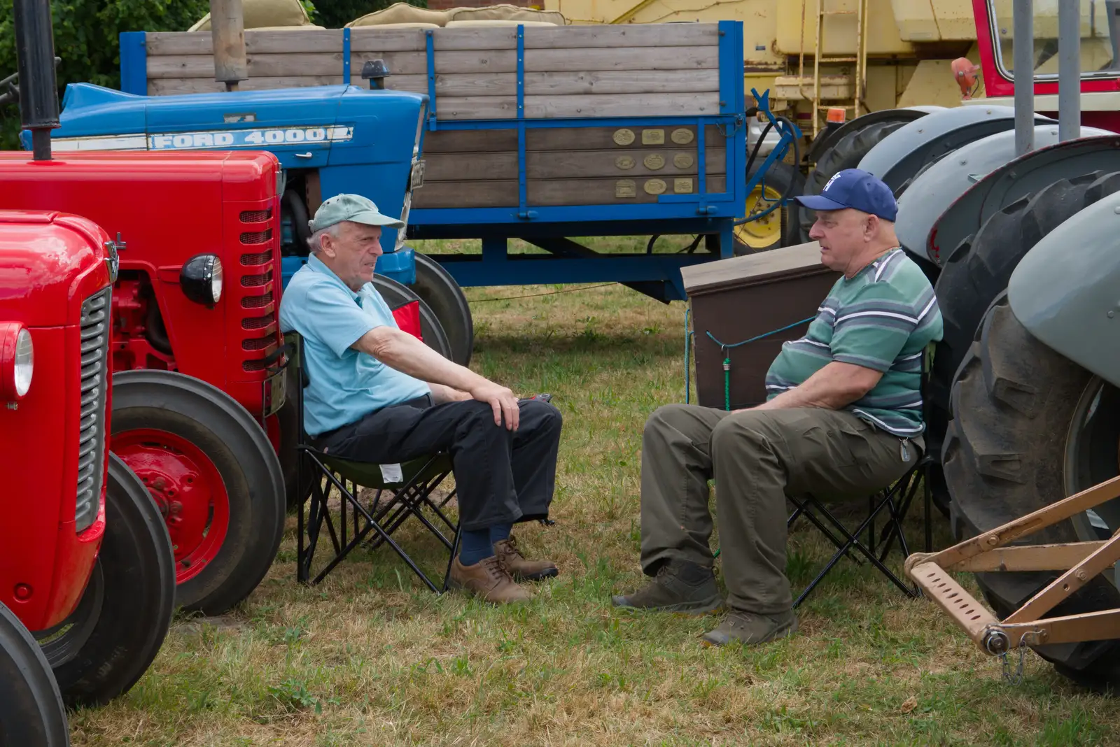 Two geezers chat amongst the vintage tractors, from The Return of the Hog Roast, Thrandeston, Suffolk - 28th June 2026