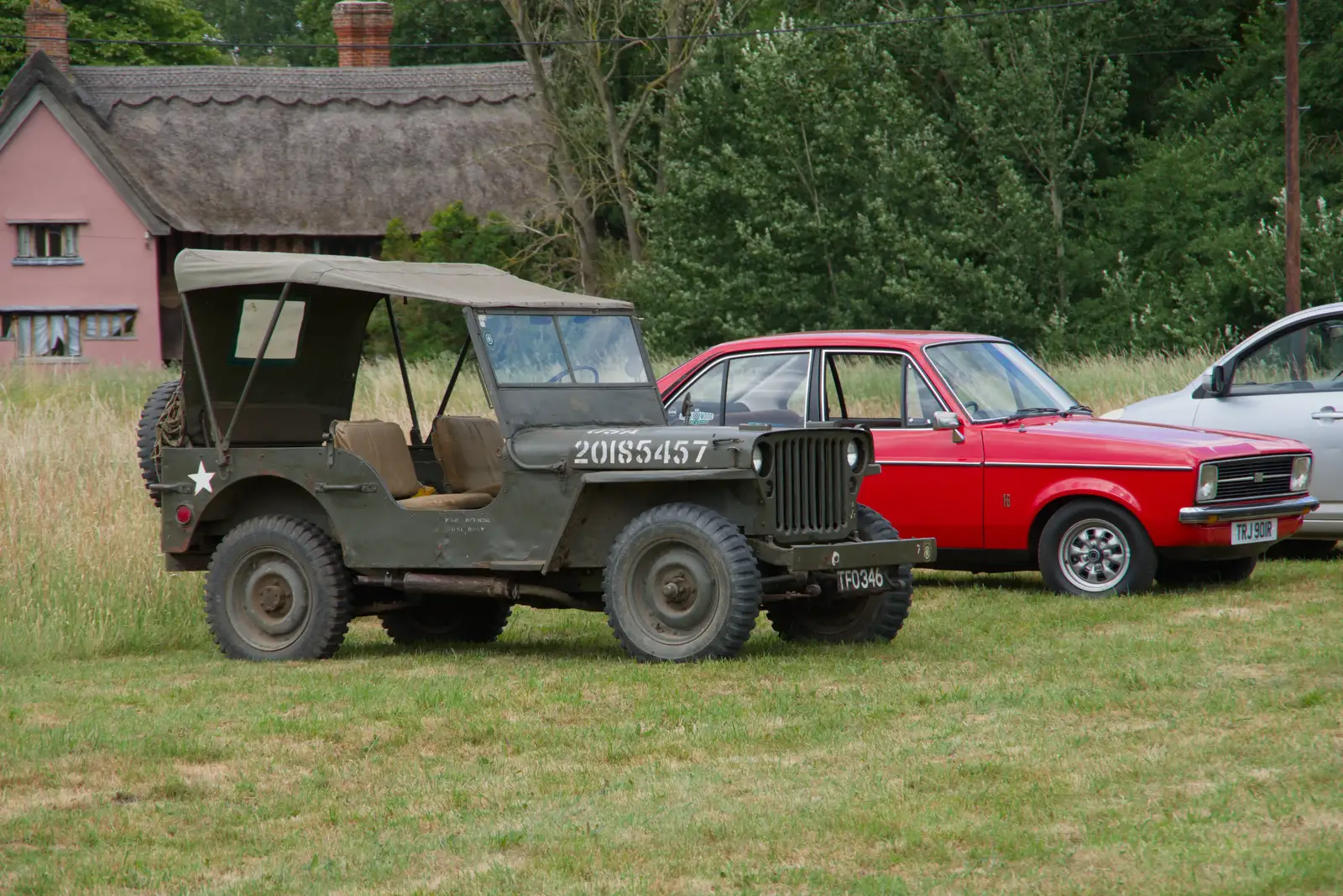 There's a Willys jeep and a Mark II Escort, from The Return of the Hog Roast, Thrandeston, Suffolk - 28th June 2026