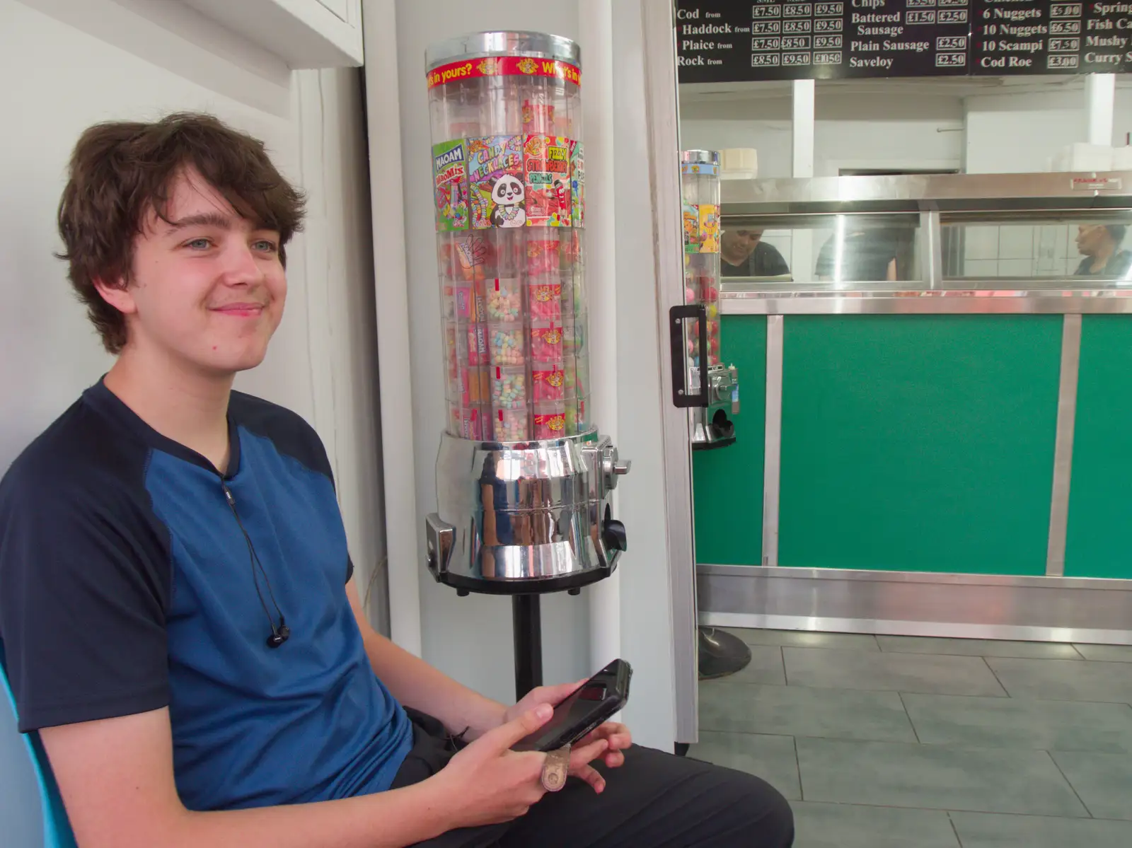 Fred in the chip shop, from Sausage and Chips in Debenham, Suffolk - 9th July 2026