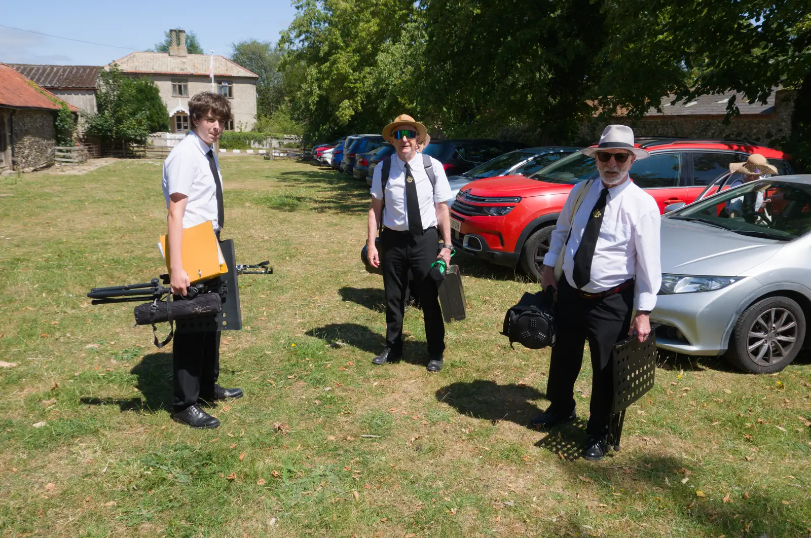 Fred, David and Brian in the car park, from The GSB at Barningham, West Suffolk - 11th July 2026