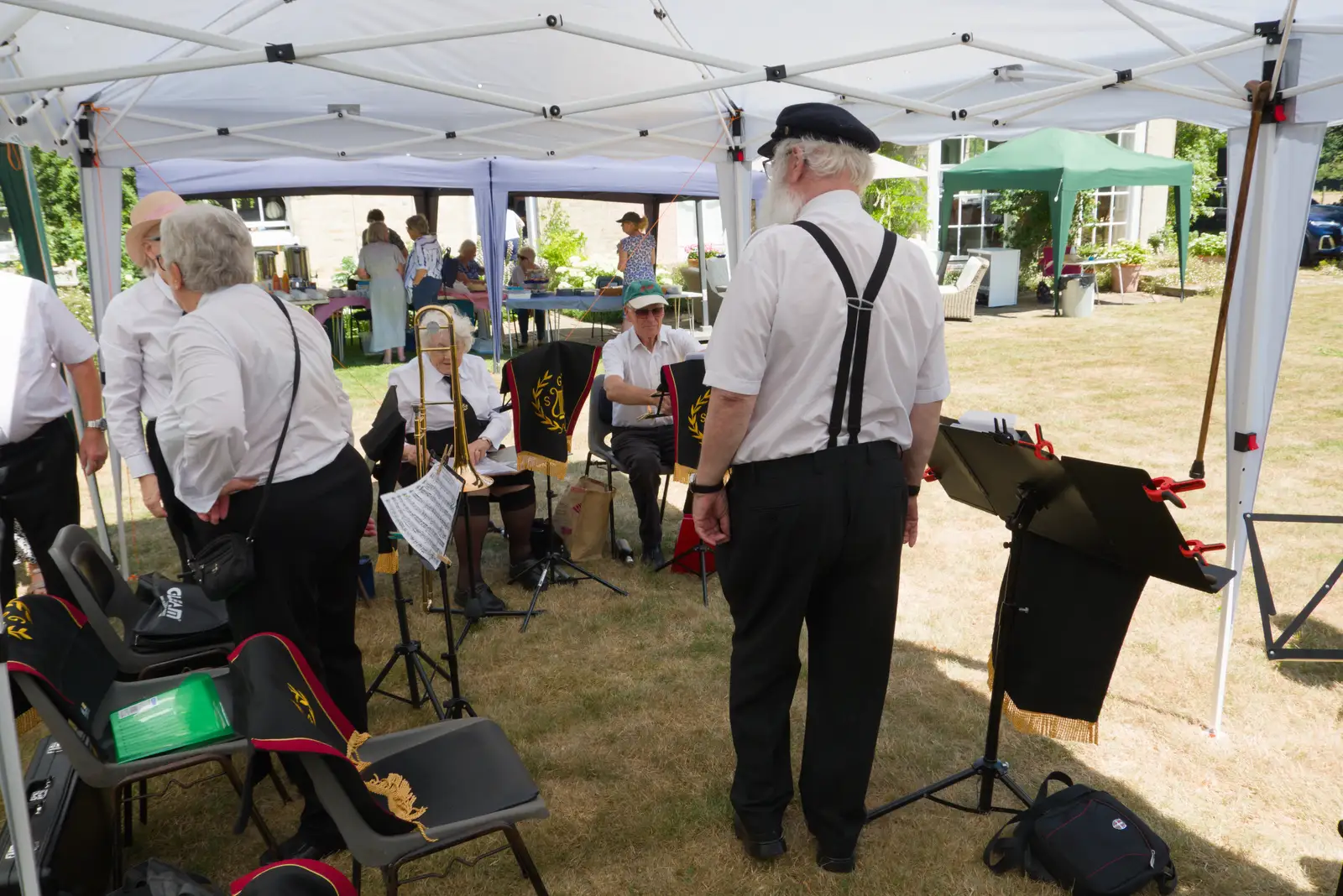 The band sets up under a gazebo, from The GSB at Barningham, West Suffolk - 11th July 2026