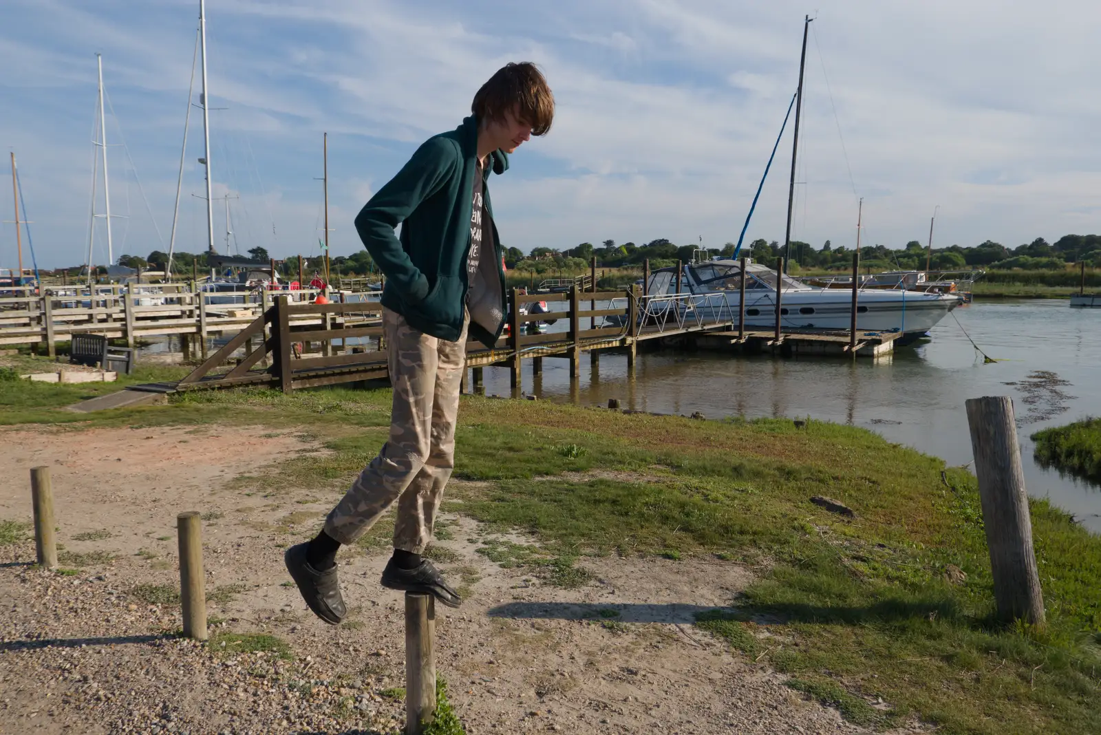 Harry stands on a post, from Harry's Karate Kamp, Harbour Campsite, Southwold - 12th July 2026