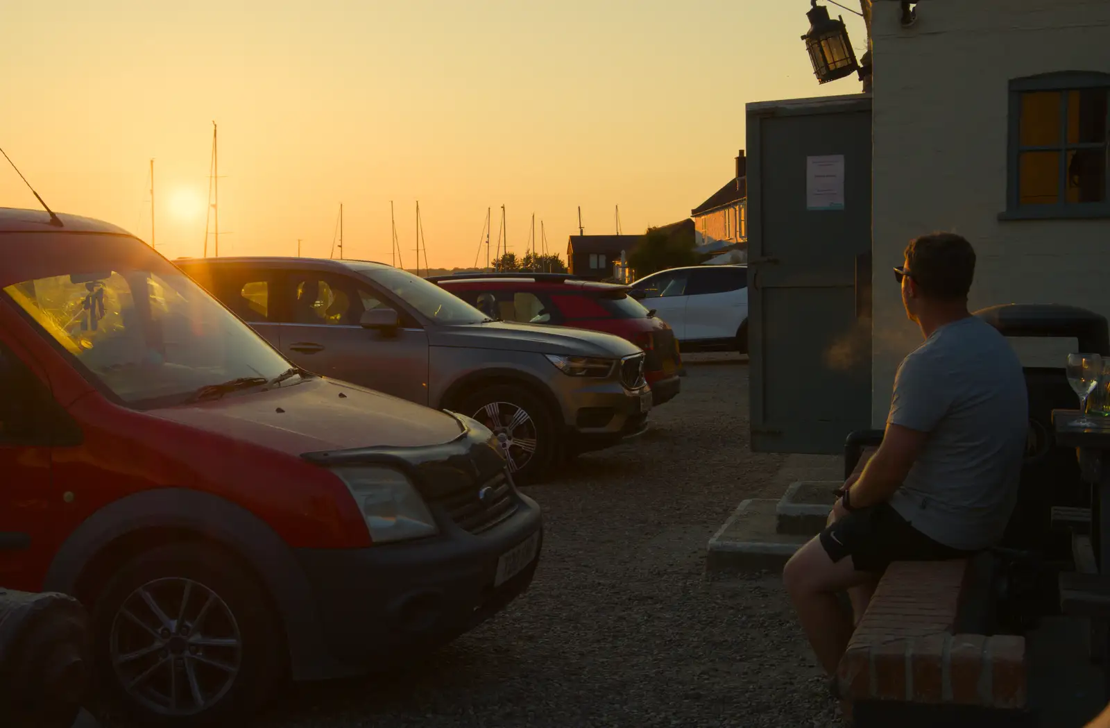 Joey watches the sunset, from Harry's Karate Kamp, Harbour Campsite, Southwold - 12th July 2026