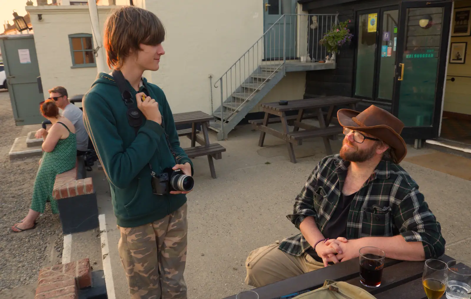 Harry chats to Sean, from Harry's Karate Kamp, Harbour Campsite, Southwold - 12th July 2026