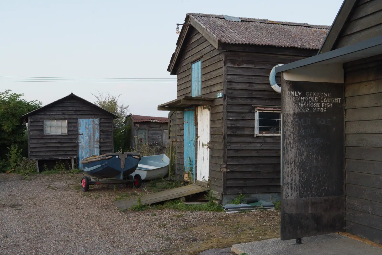 Fishermen's huts in black and blue, from Harry's Karate Kamp, Harbour Campsite, Southwold - 12th July 2026