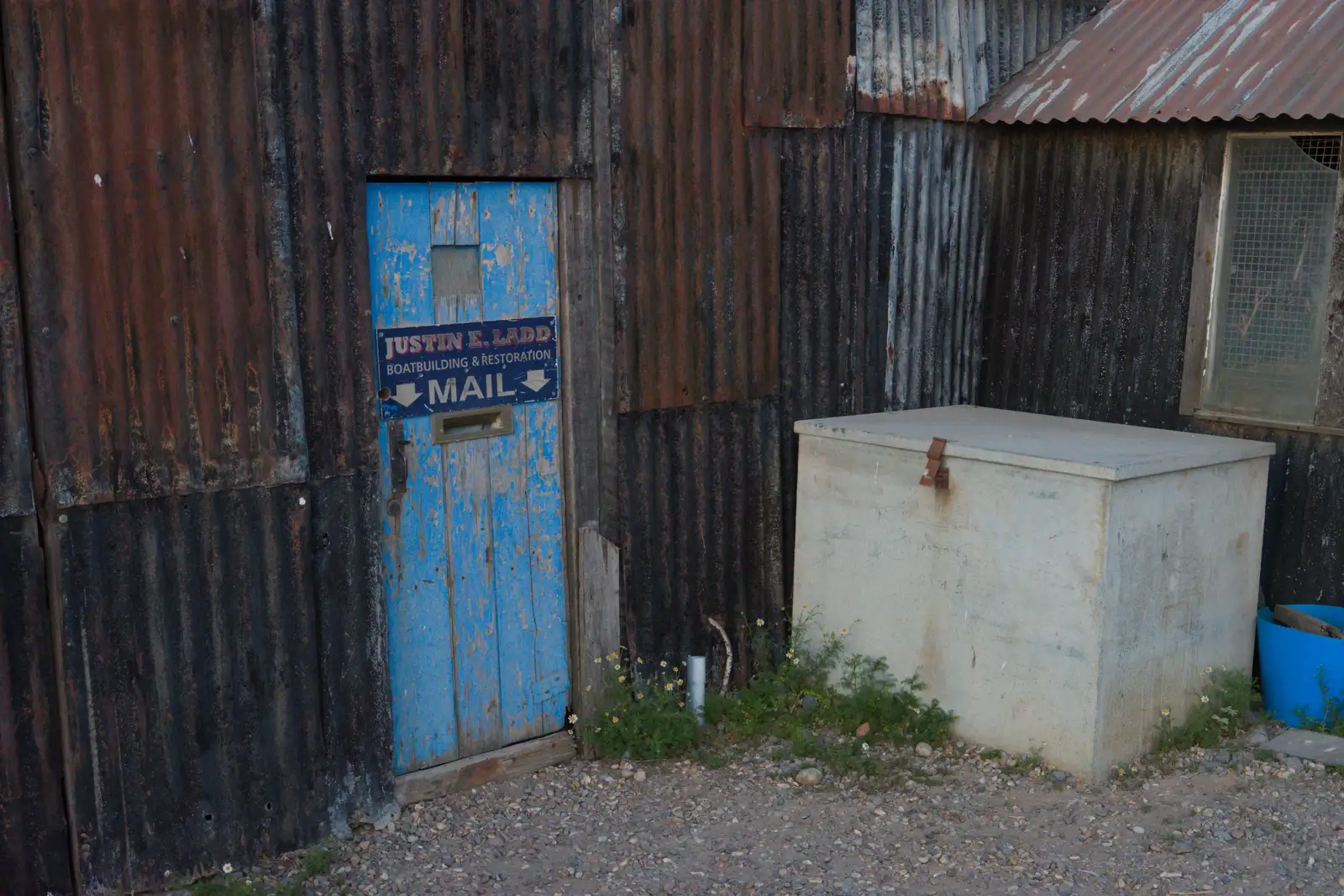 Corrugated sheds and a singposted letter box, from Harry's Karate Kamp, Harbour Campsite, Southwold - 12th July 2026