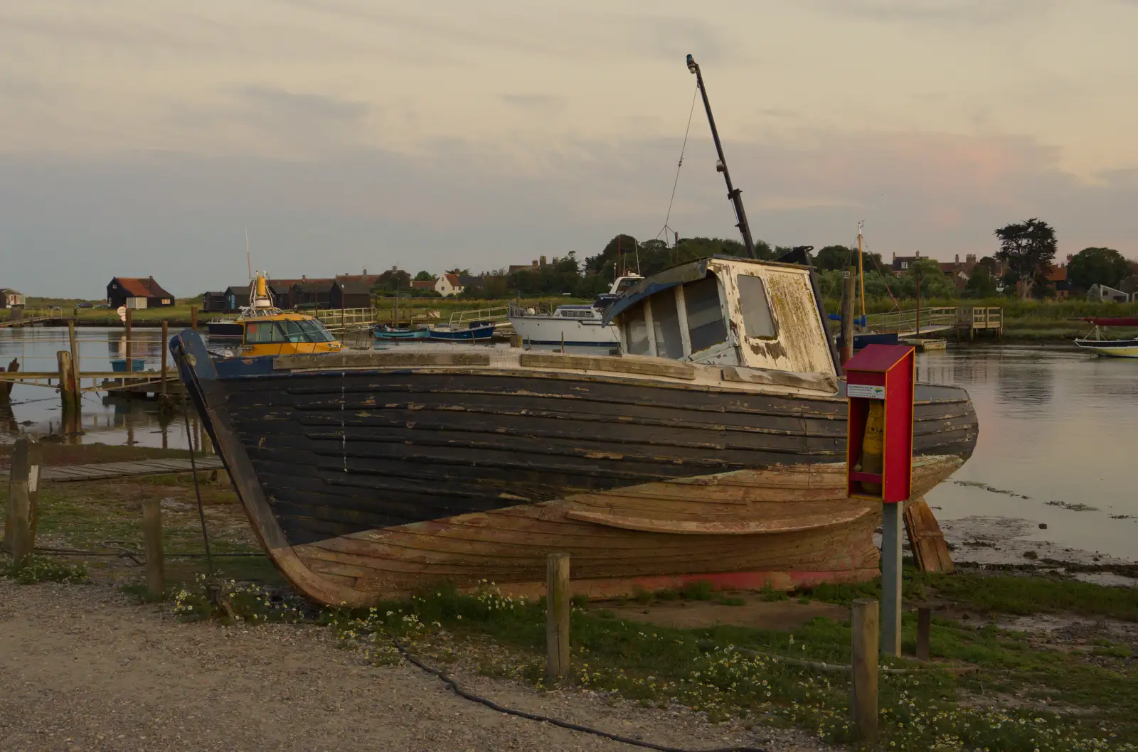A derelict fishing boat in the dusk light, from Harry's Karate Kamp, Harbour Campsite, Southwold - 12th July 2026
