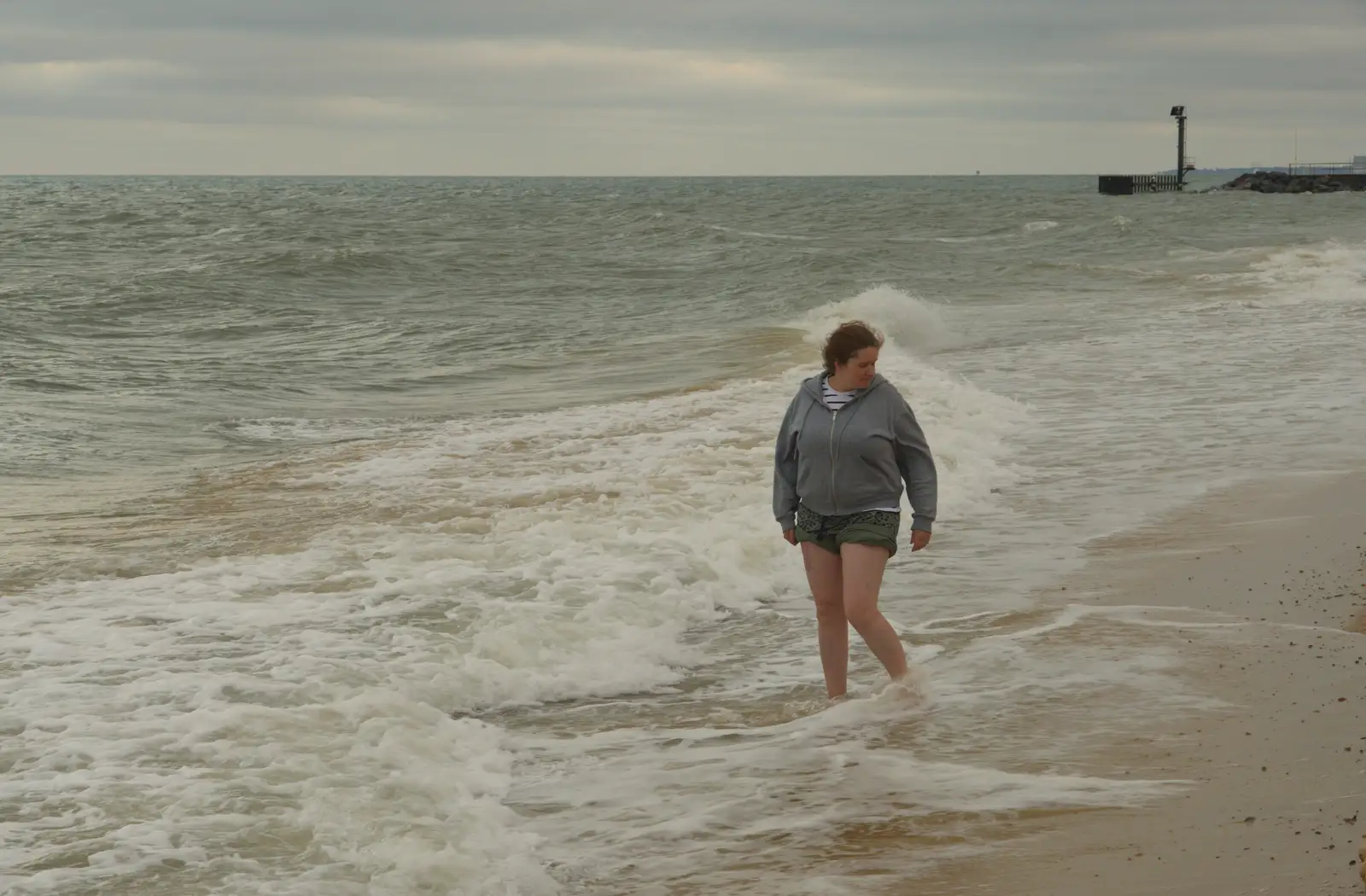 Isobel has a paddle, from Harry's Karate Kamp, Harbour Campsite, Southwold - 12th July 2026