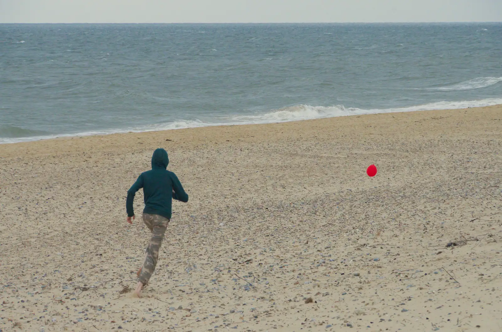 Harry chases a red balloon down the beach, from Harry's Karate Kamp, Harbour Campsite, Southwold - 12th July 2026