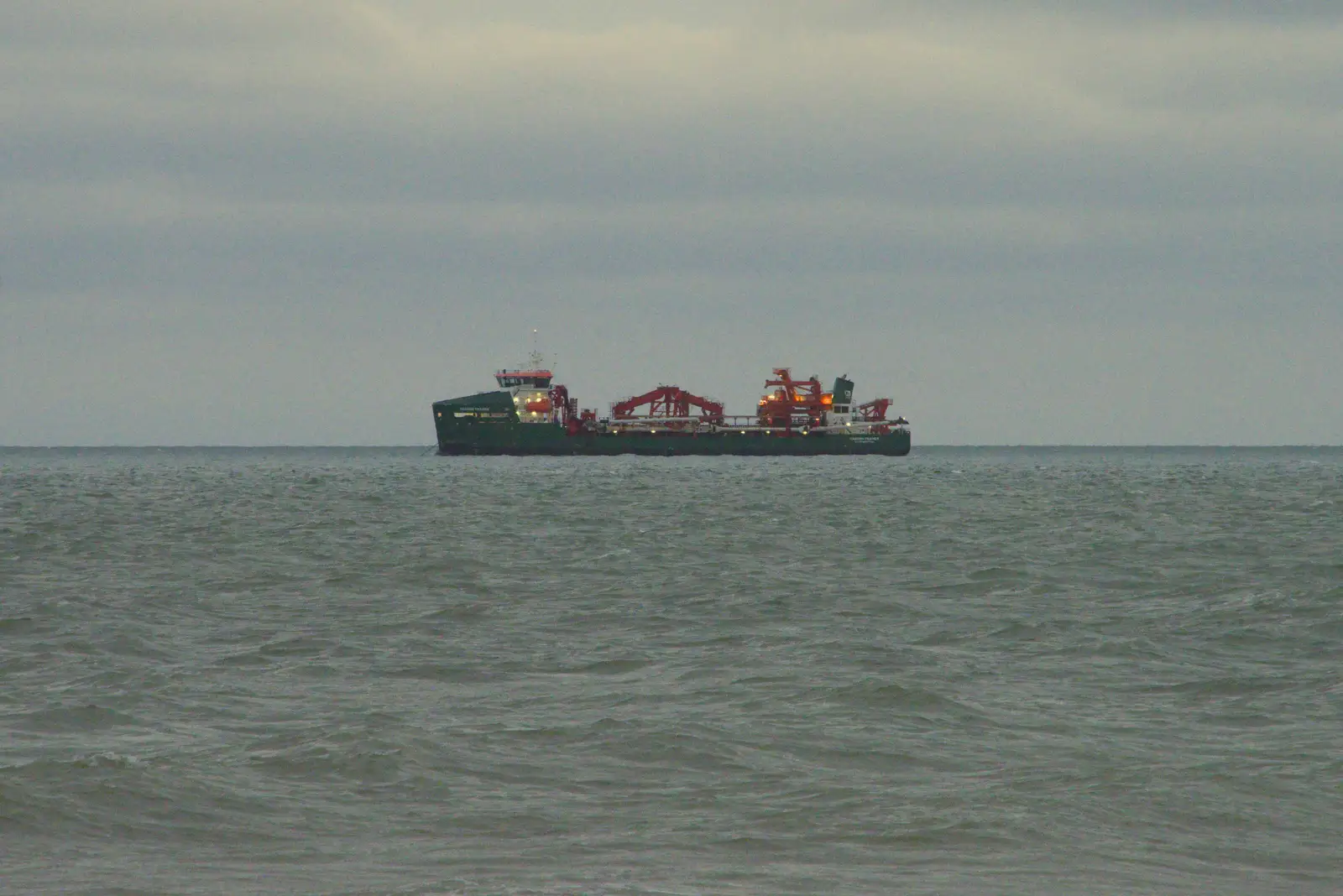 We watch a dredger float around at anchor, from Harry's Karate Kamp, Harbour Campsite, Southwold - 12th July 2026