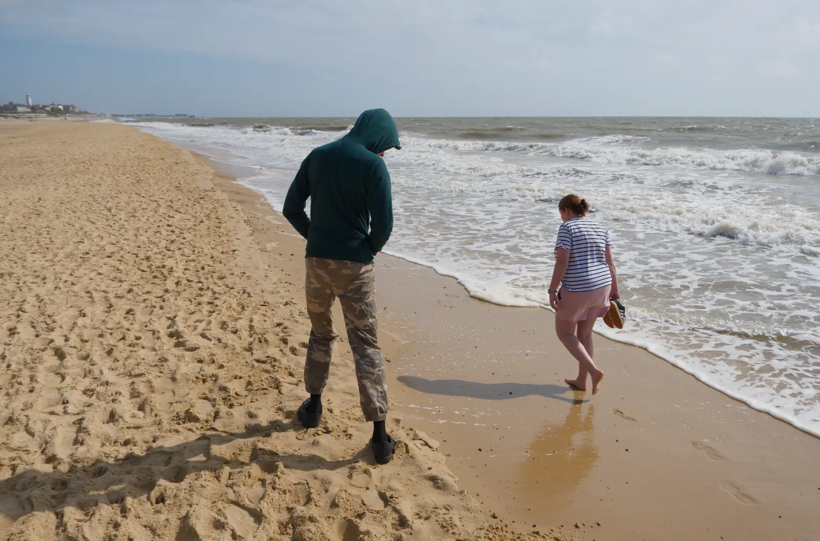 Harry and Isobel on the beach in the morning, from Harry's Karate Kamp, Harbour Campsite, Southwold - 12th July 2026