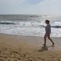 Isobel stumps up the beach, Harry's Karate Kamp, Harbour Campsite, Southwold - 12th July 2026