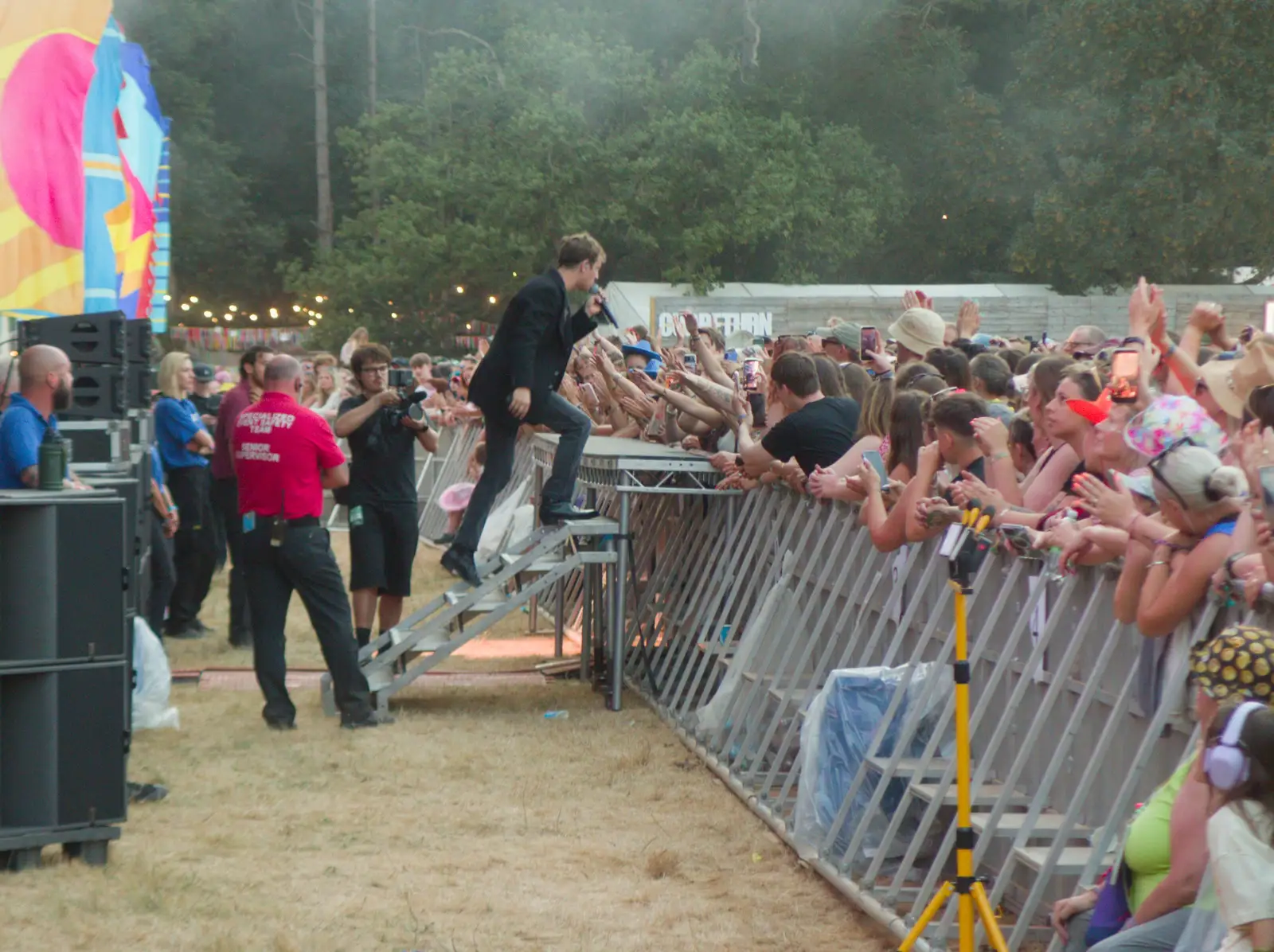 Climbing the steps to the crowd, from Latitude's Twentieth Edition, Henham Park, Suffolk - 25th July 2026